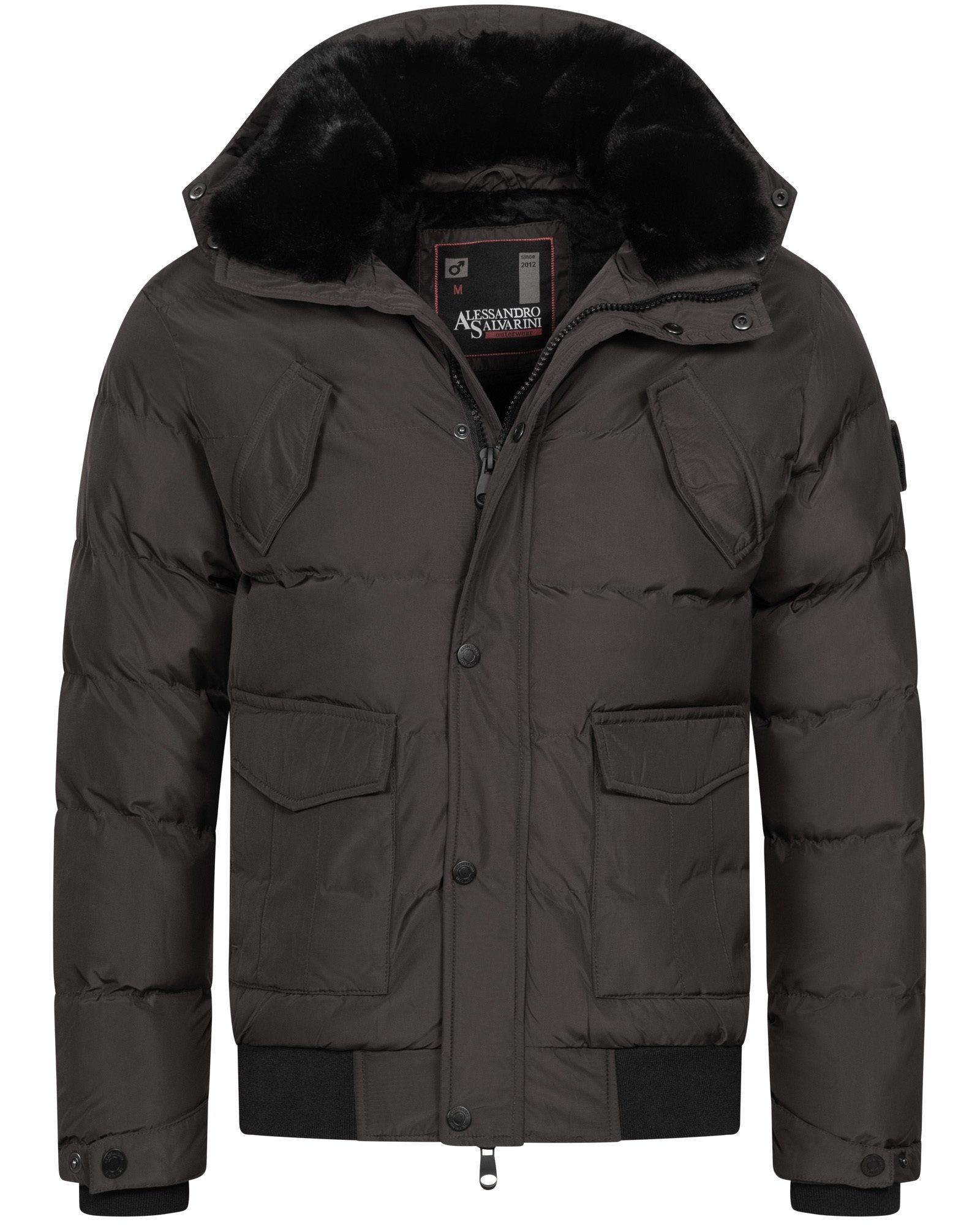 Alessandro Salvarini Winterjacke ASLeonio mit warmem Teddyfell und abnehmbarer Kapuze Dunkelgrau