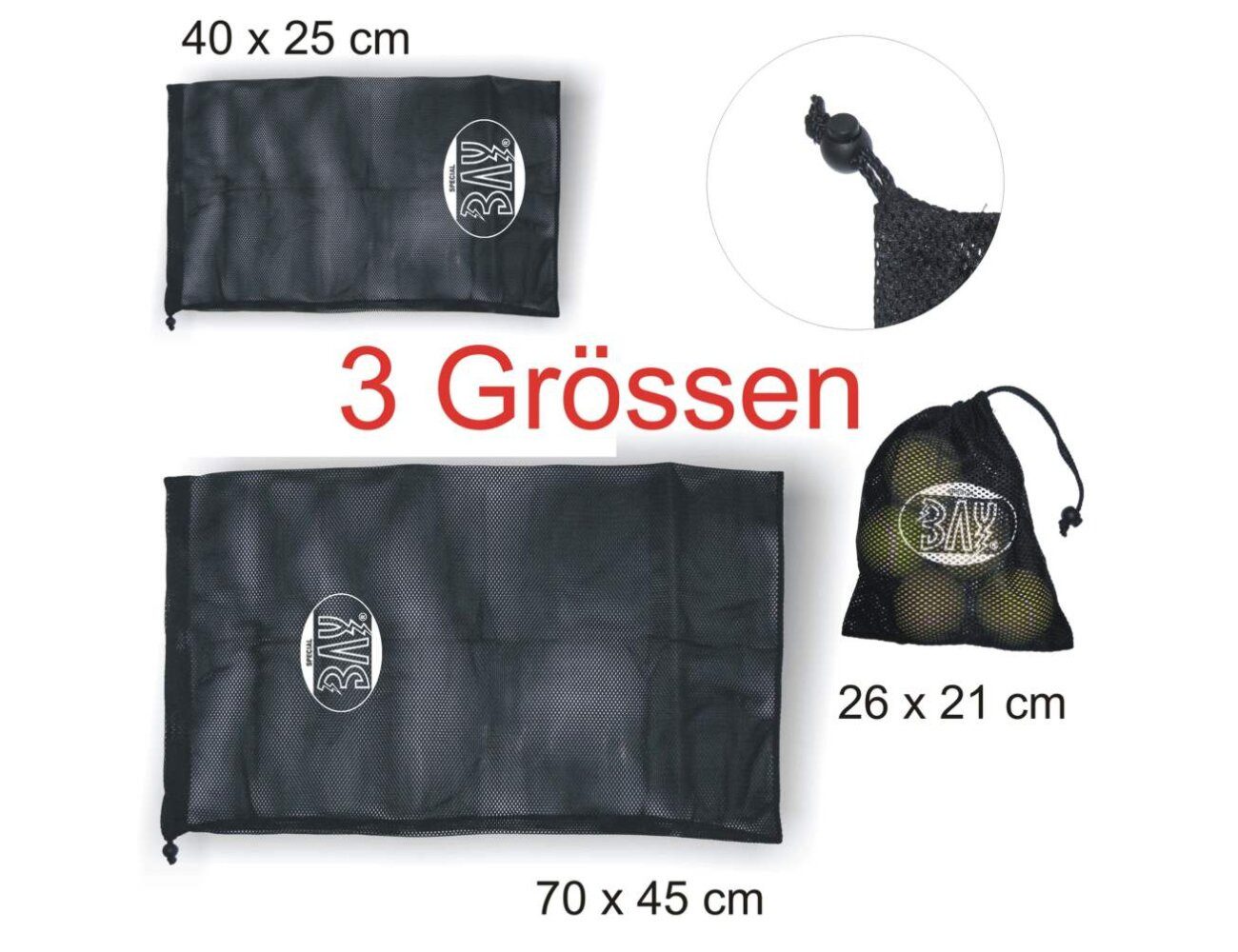BAY-Sports Big Bag Mesh Bag Kordelzug Netzbeutel Turnbeutel Sport Schuhtasche Wäschesack, 3 Größen praktische Aufbewahrung luftdurchlässig Netzgewebe Kordelzug