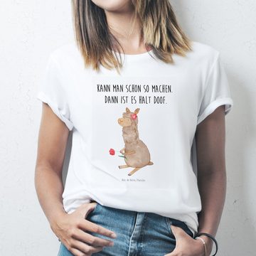 Mr. & Mrs. Panda T-Shirt Alpaka Blume - Weiß - Geschenk, Sprüche, Tshirt, Damen, Lamas, Jubilä (1-tlg)