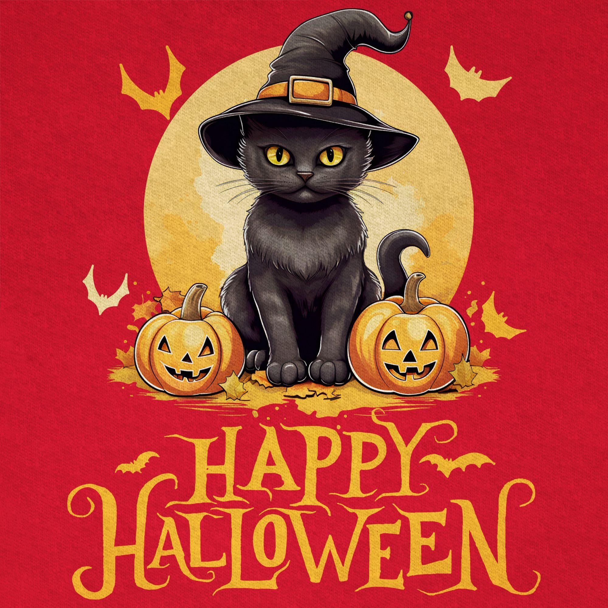 Happy Kinder Katze Rot Halloween T-Shirt Hexenhut Halloween für Jungs Katzenliebhaber 03 Kostüme Cat Lustig Shirtracer