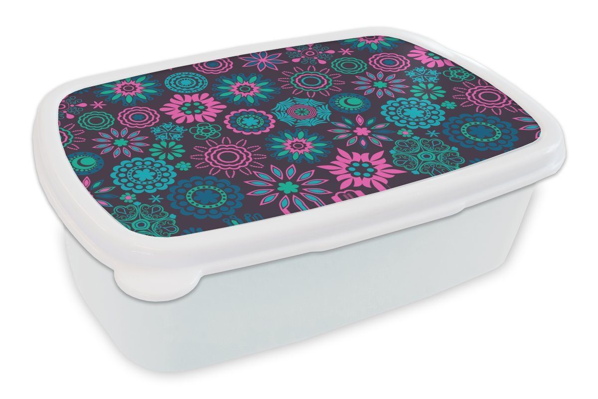 - Neon Brotdose, MuchoWow Muster, - Kinder Erwachsene, und Blumen Kunststoff, für weiß Mädchen Lunchbox Brotbox Jungs (2-tlg), und für