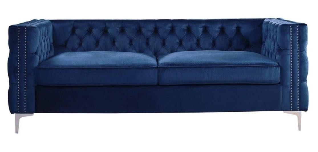 JVmoebel Sofa Silber Dreisitzer Chesterfield Stoff Wohnzimmer Design, Made in Europe Blau