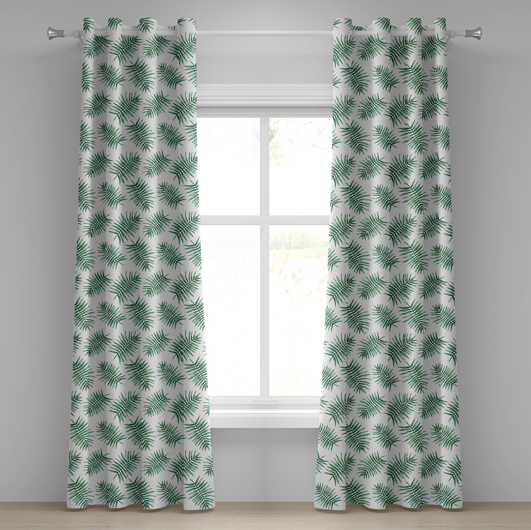 Gardine Dekorative 2-Panel-Fenstervorhänge für Schlafzimmer Wohnzimmer, Abakuhaus, Grün Aquarell Tropical Palm