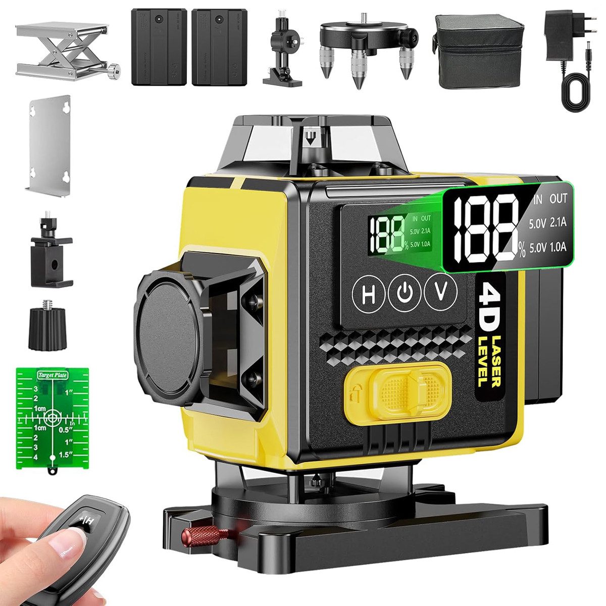 Nivzo Laserwasserwaage Kreuzlinienlaser Selbstnivellierend,4D 16 Linien,4 x 360° mit 2 Akkus, (Pulsmodus), präzise für Innen- und Außenbereich, ideal für Baustellen