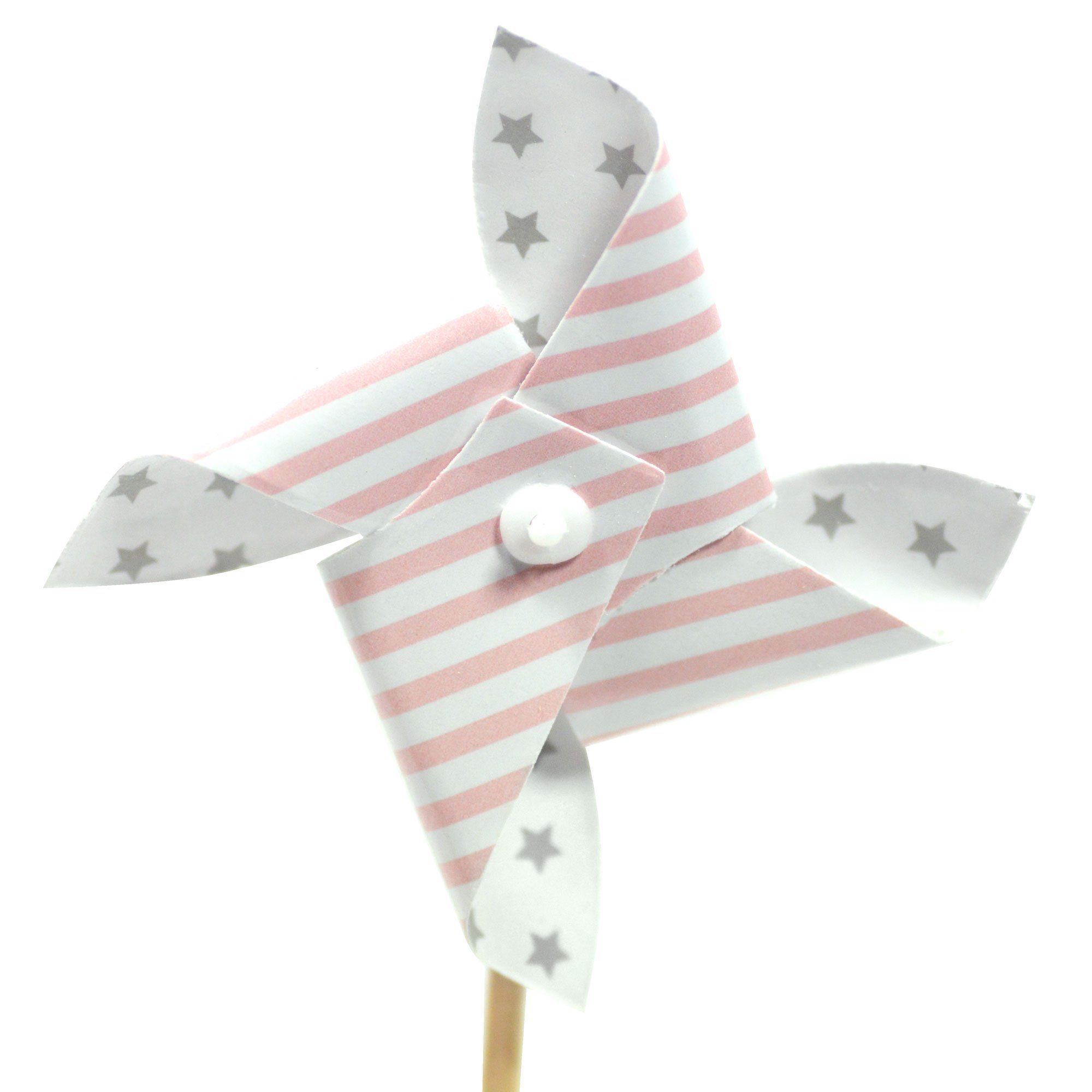 Frau WUNDERVoll Muffinform 25 Deko Topper Windmühle, graue Sterne, rosa Streifen