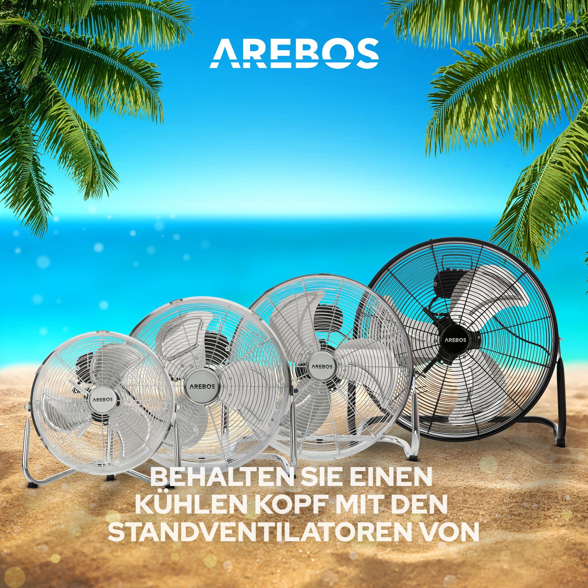 3 Ø Arebos Bodenventilator cm, 50 Windmaschine, Ventilator, Geschwindigkeitsstufen