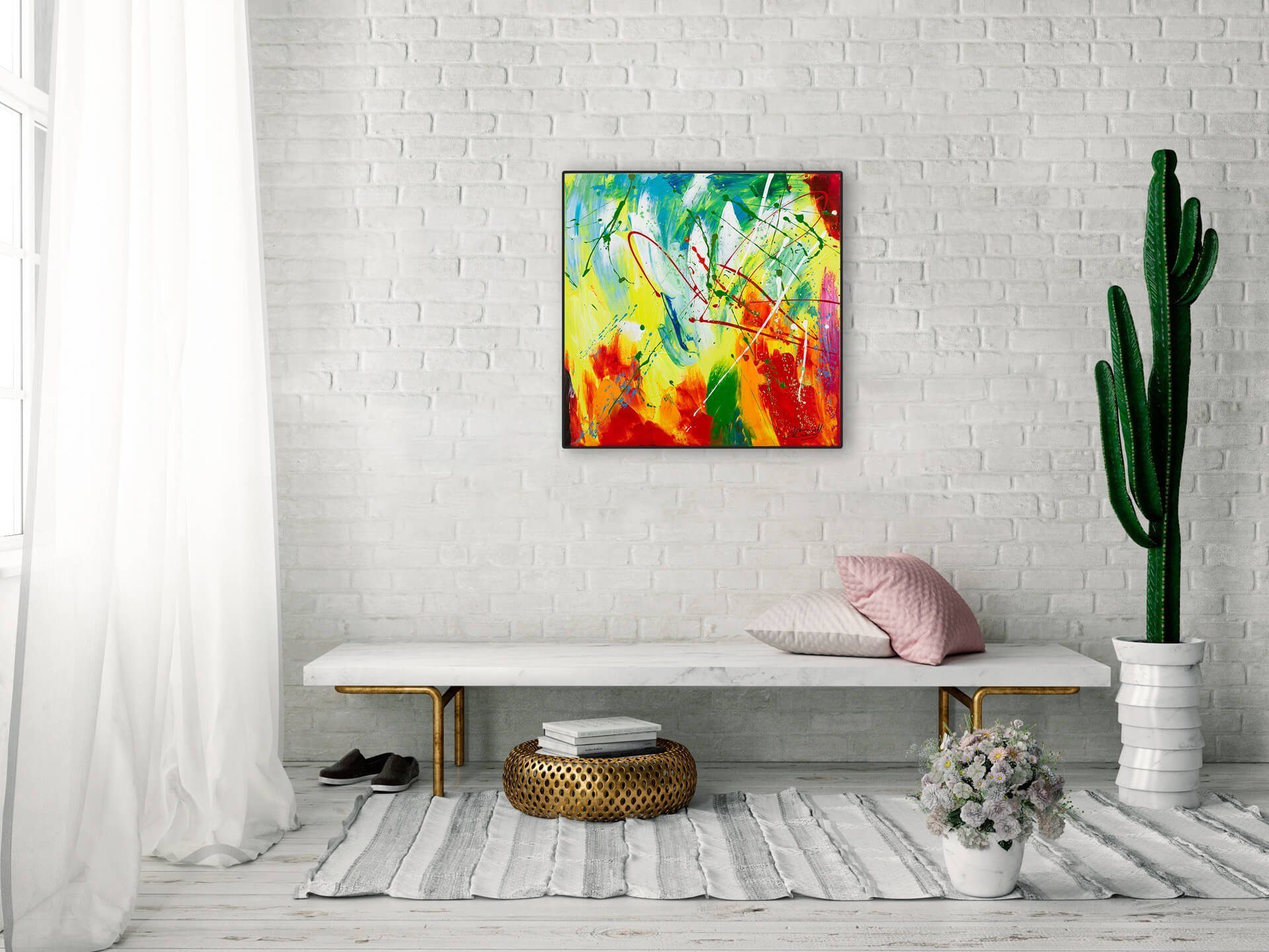 KUNSTLOFT Gemälde Rainbow 60x60 Vitality Leinwandbild Wohnzimmer Wandbild 100% cm, HANDGEMALT