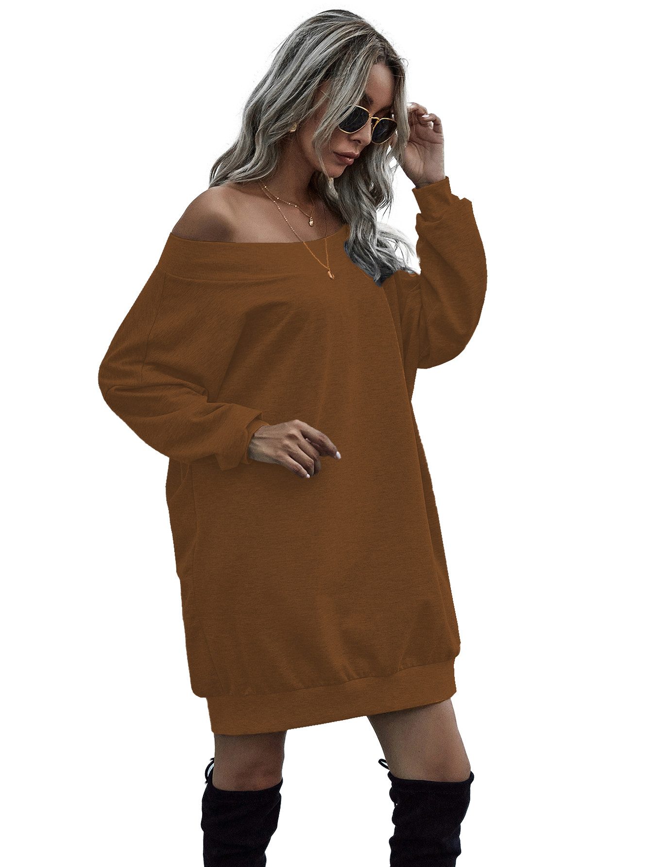 enflame Longpullover Off-Shoulder Long Oversized Dress French Terry French günstig online kaufen
