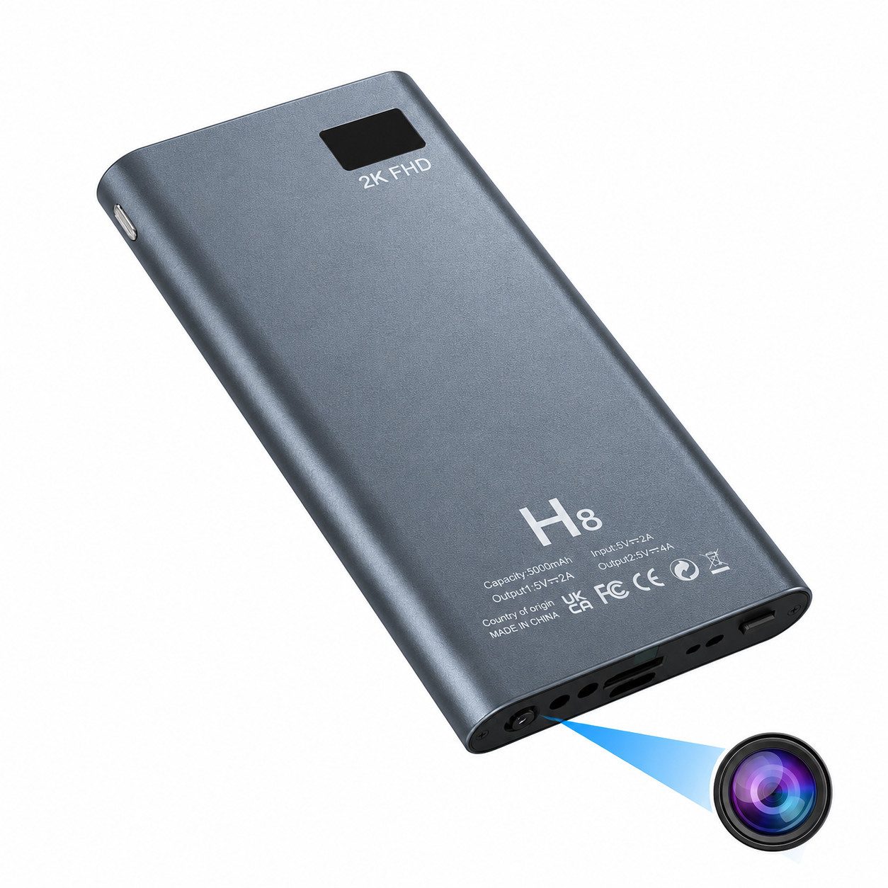 SpionProfi Überwachungskamera 128GB 2k Powerbank Mini Kamera Video Ton Aufnahme Überwachungskamera (Außenbereich, Innenbereich, 1-tlg., Versteckte Kamera Powerbank Spycam Spion Mini Cam mit Nachtsicht)
