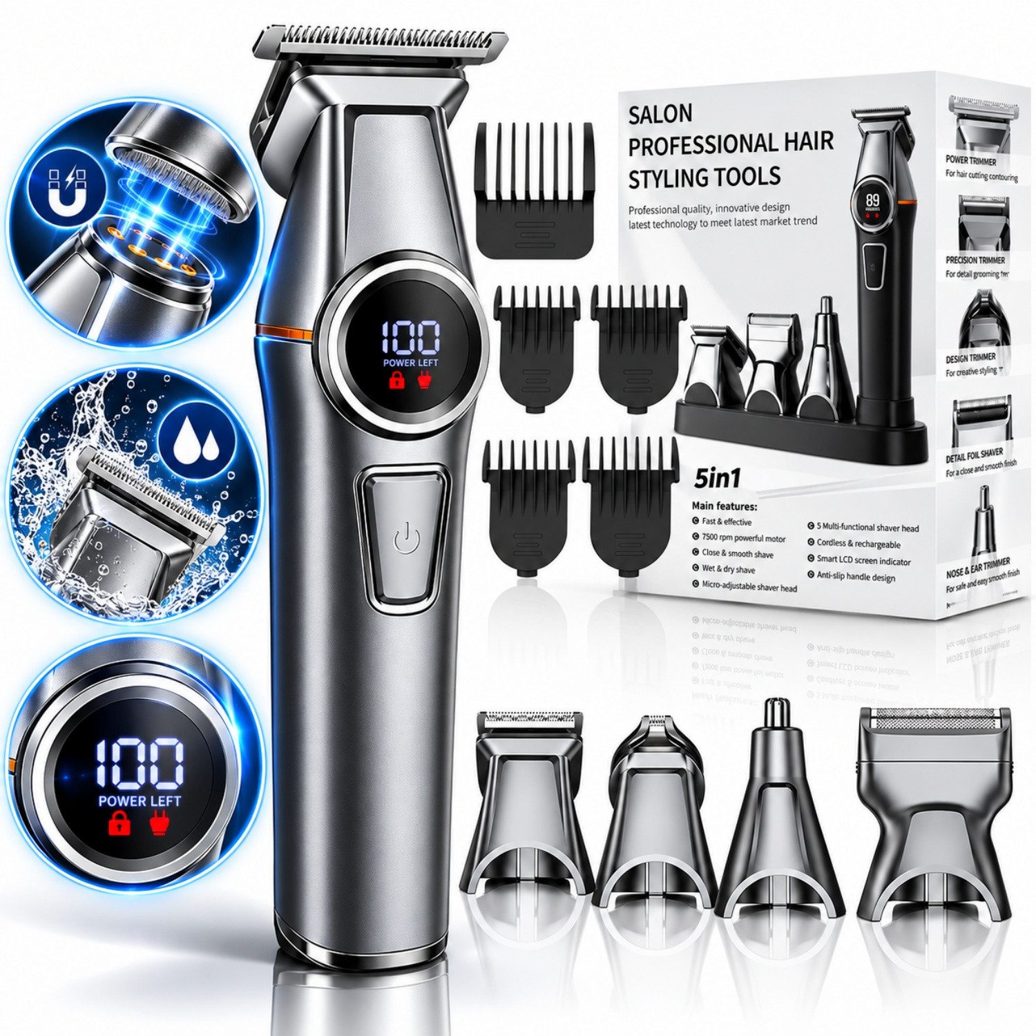 Vornix Haarschneider 5-in-1-Körperhaarschneider für Herren, Bartschneider für Männer, wasserdicht, kabellos, elektrischer Rasierer, …