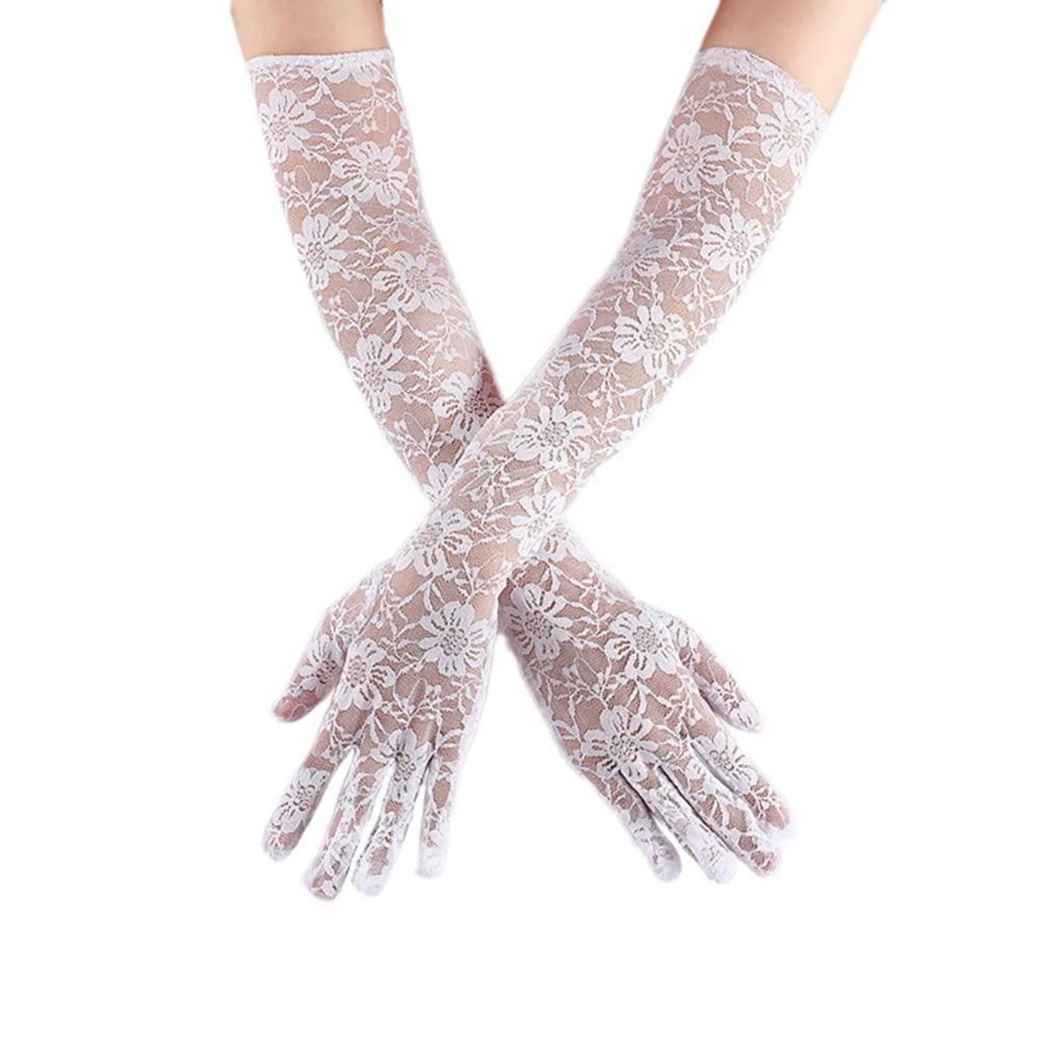 LuxusKollektion Abendhandschuhe Damen Spitzenhandschuhe Lang Weiß 45cm (1-St)