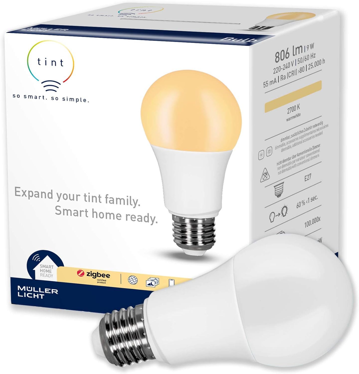 tint LED-Leuchtmittel Smarte LED-Birne, E27, Warmweiß, Vorprogrammierten Lichtszenen