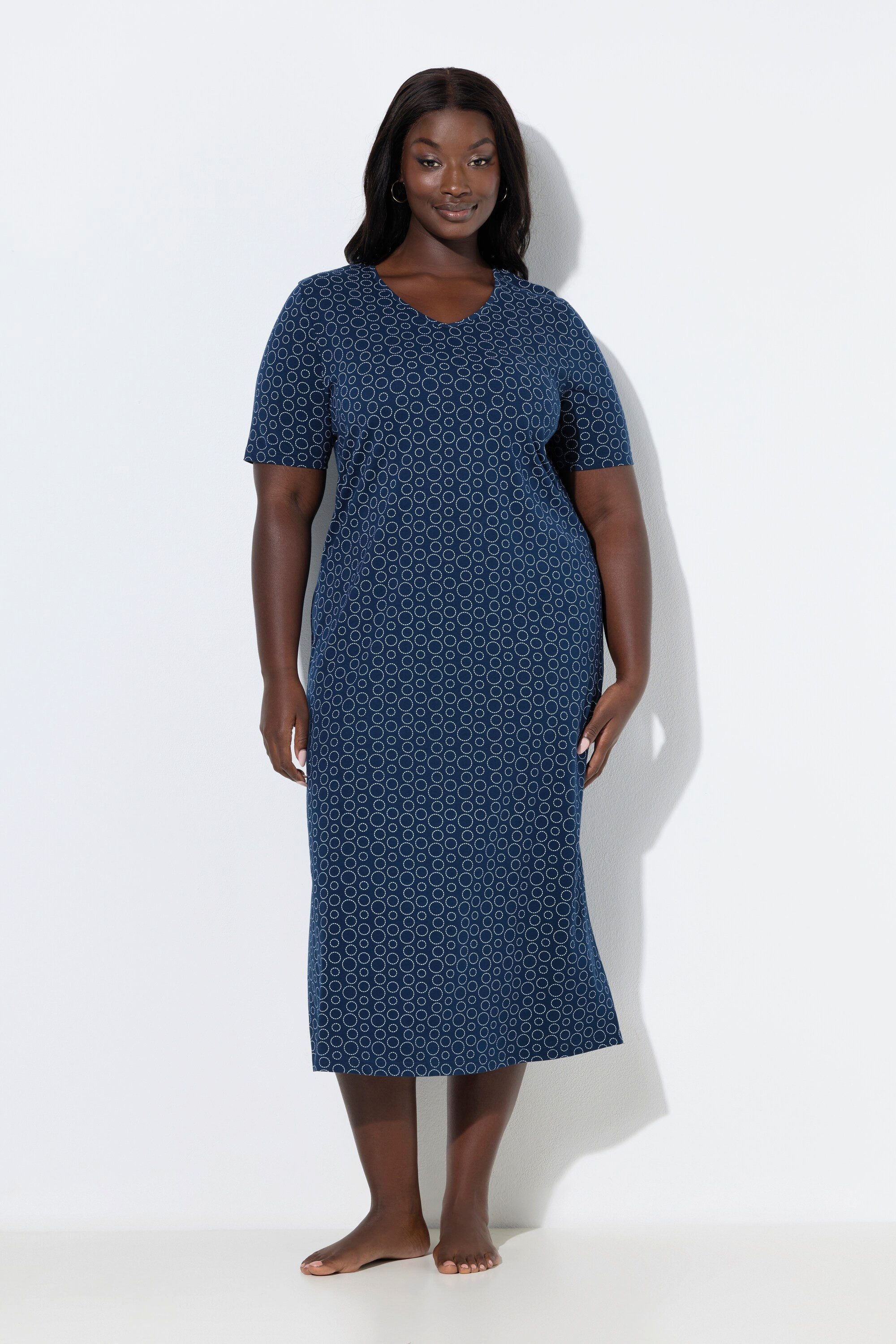 Ulla Popken Nachthemd Nachthemd Kreise V-Ausschnitt Halbarm