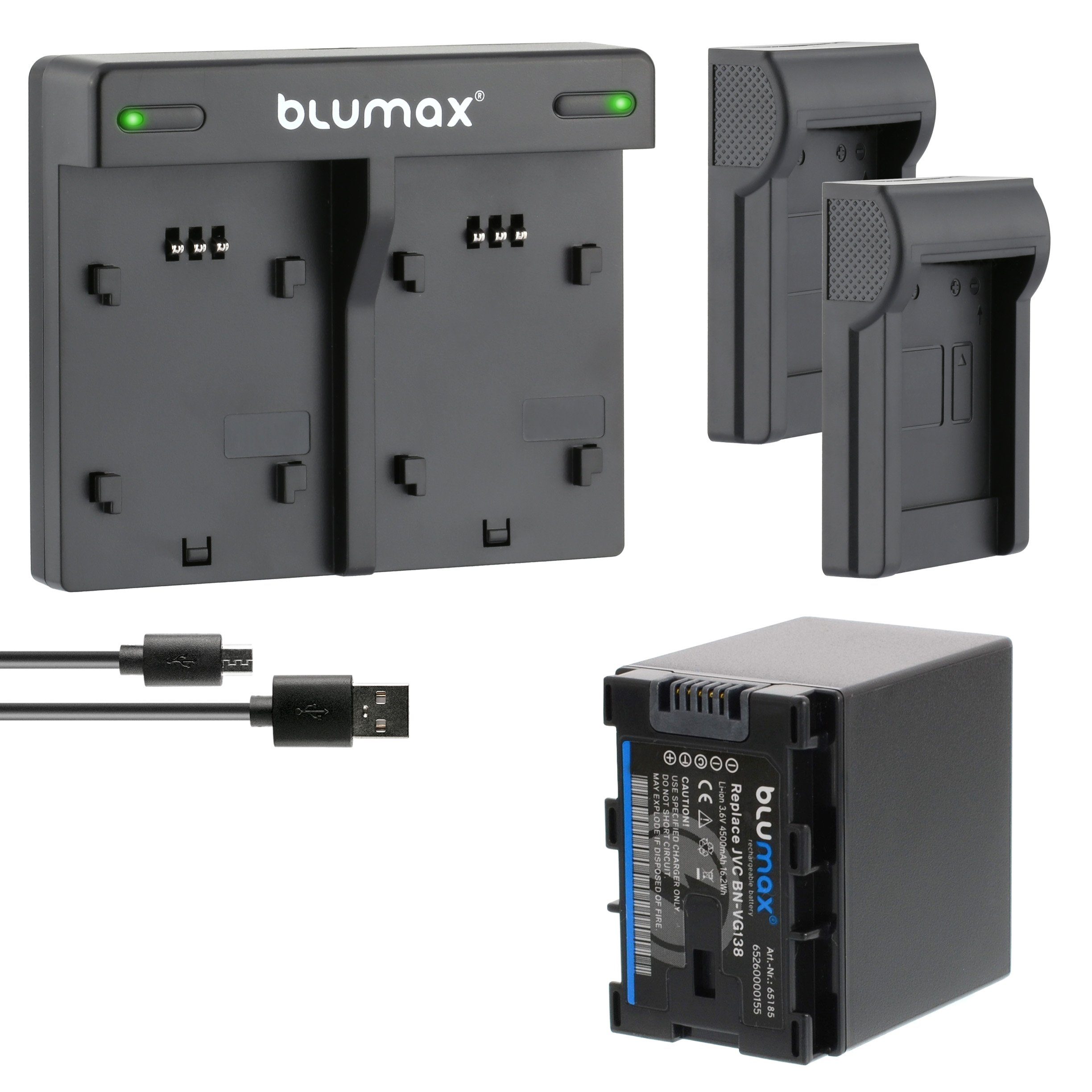 Blumax Set mit Lader für JVC BN-VG138 -VG138AC 4500 mAh Kamera-Ladegerät