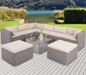 Casaria Gartenlounge-Set, (26-tlg), 7cm Auflagen Tisch mit Ablage Sicherheitsglasplatte Balkon Gartenmöbel