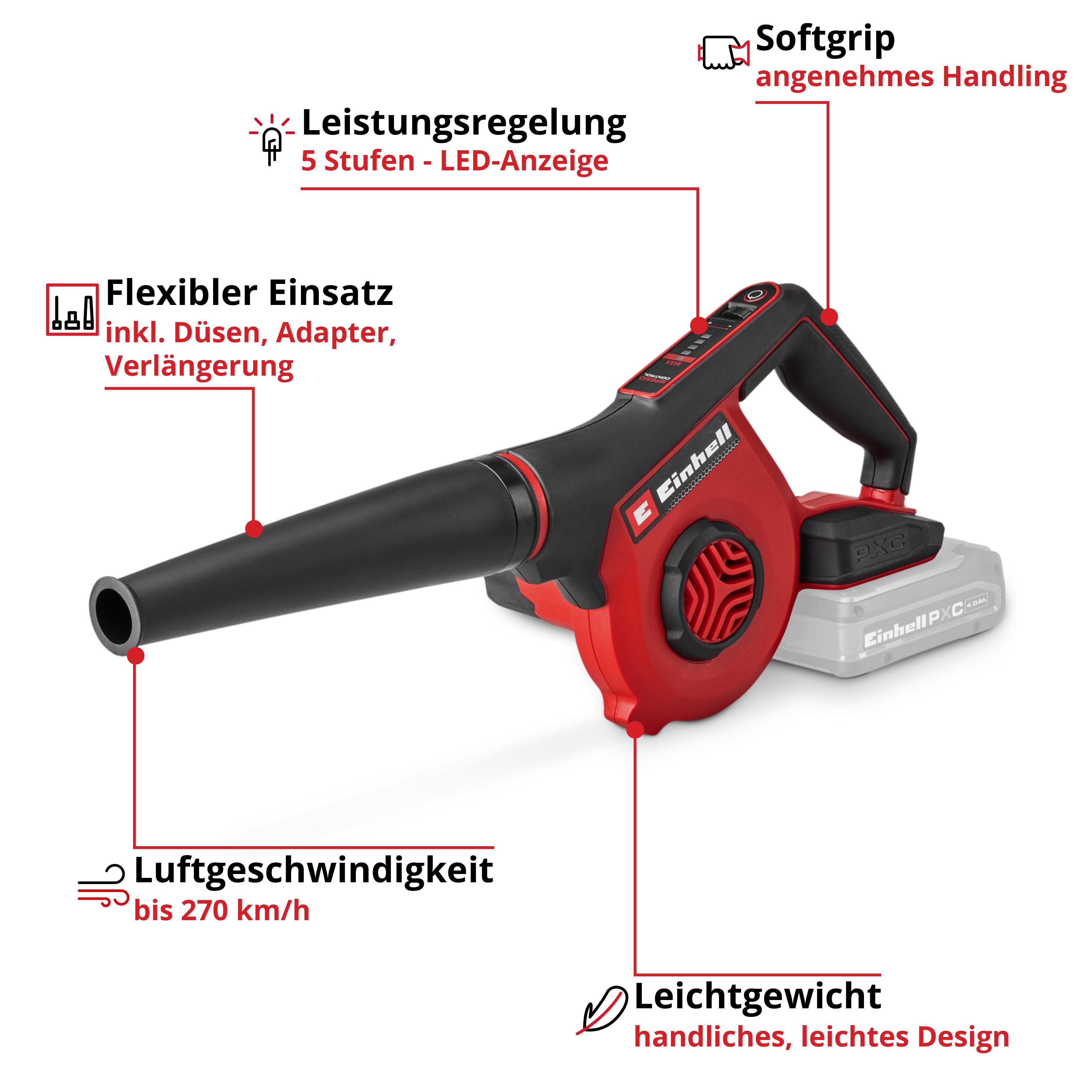 Einhell Akku-Laubbläser TE-CB 18/270 Li - Solo, ohne Akku und Ladegerät – Bild 3 von 5