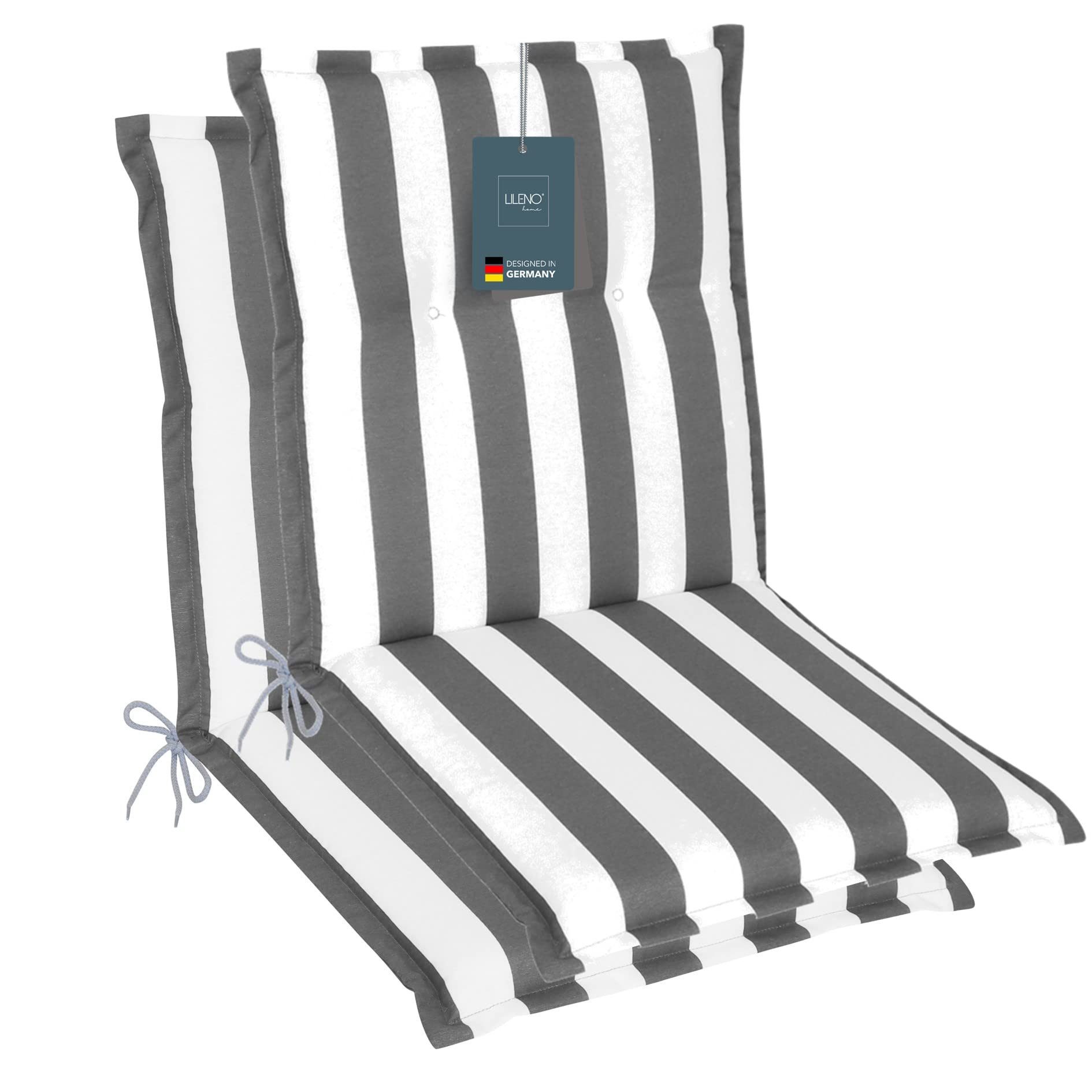 LILENO HOME Polsterauflage Niedriglehner, bequeme Sitzauflage für Gartenstühle, Stuhlkissen, (2 St., 2er Set), Gartenstuhl Auflage in Blockstreifen Grau, Sitzpolster waschbar