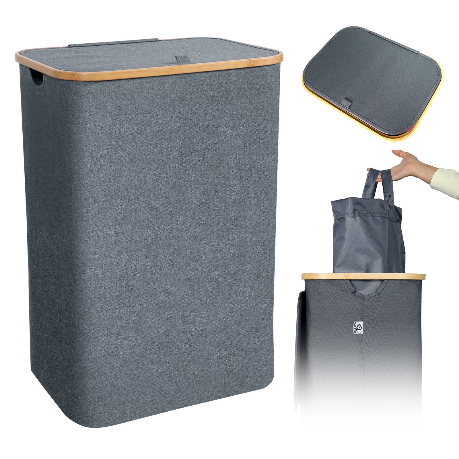 CALIYO Wäschekorb mit Deckel, 100 L, herausnehmbarer Wäschesack, Griffe aus günstig online kaufen