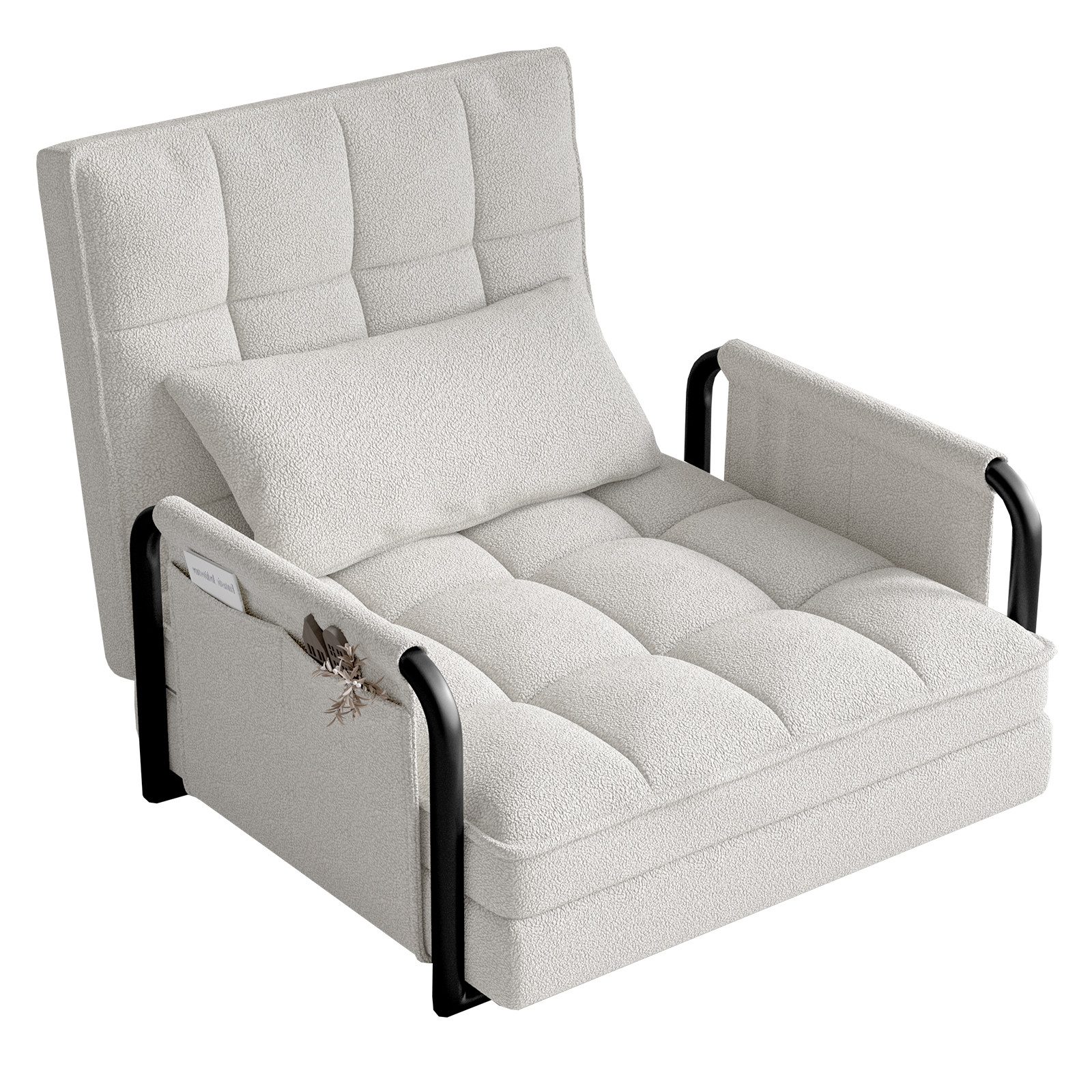 FUROKOY Relaxsessel Liegebett Klappsessel mit Bettkunktion,5 Positionen Verstellbare (Klappbett, 1-St., 3-in-1 Bodensessel), verstellbar,klappbar,mit Armlehnen & Kissen,Beige