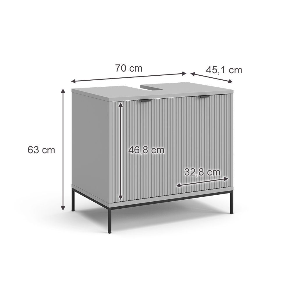 Vicco Waschbeckenunterschrank Eliza, Grau/Grau, 70 x 63 cm mit Türen (1-St)