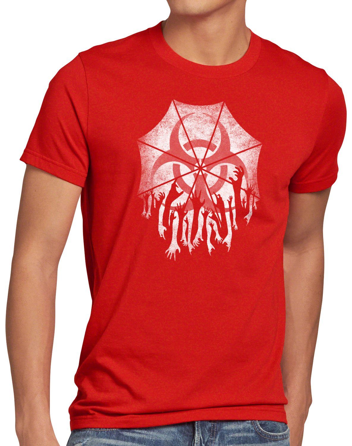 style3 Print-Shirt Herren T-Shirt Umbrella Zombie virus epidemie videospiel rot
