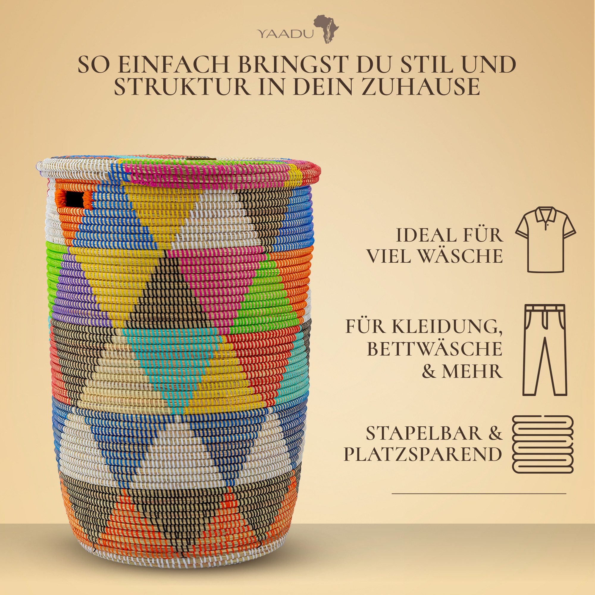YAADU Wäschekorb mit flachem Deckel 80L günstig online kaufen