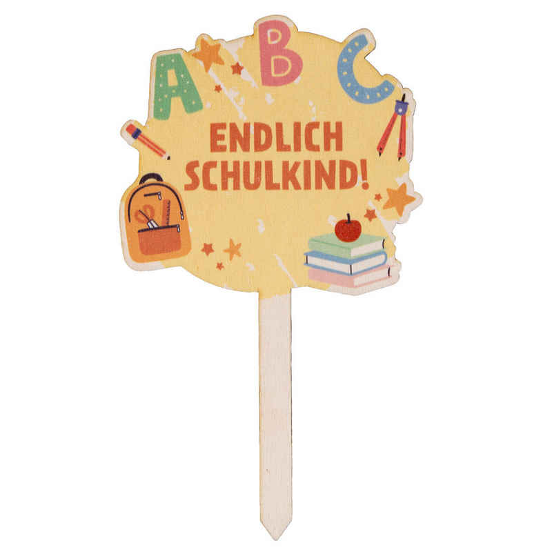 Logbuch-Verlag Geschenkbox Tortendeko für Junge & Mädchen "Endlich Schulkind" (1 St), erster Schultag Cake Topper aus Holz