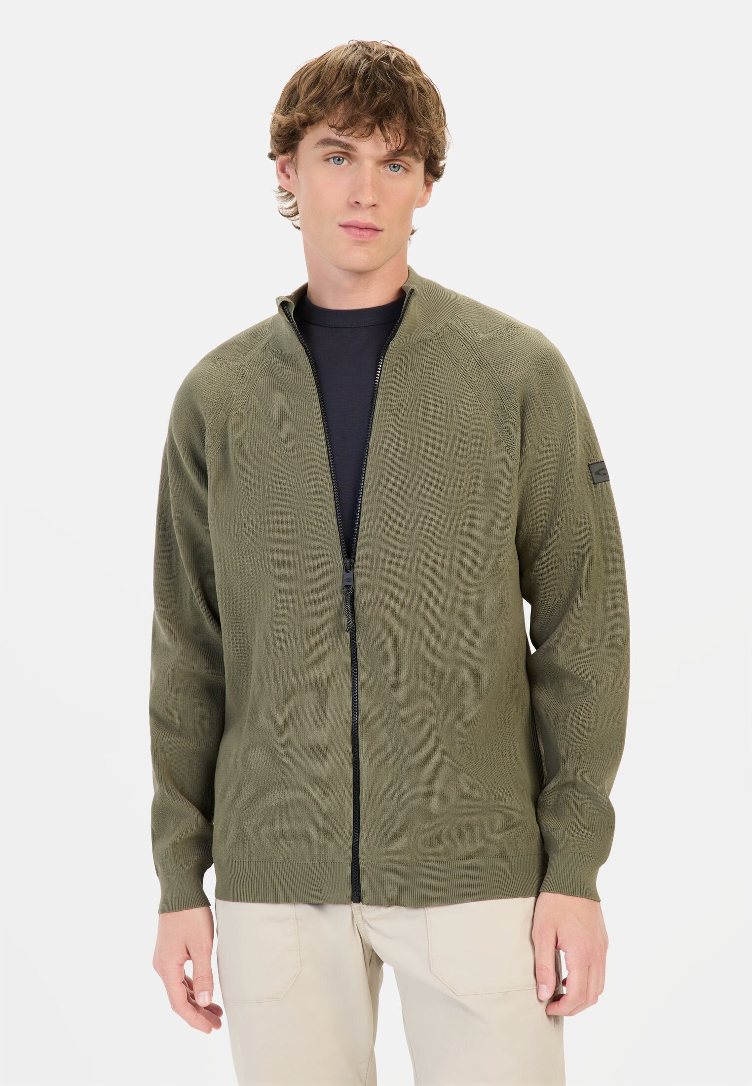 camel active Strickjacke aus atmungsaktivem Polyester Langarm Stehkragen St günstig online kaufen