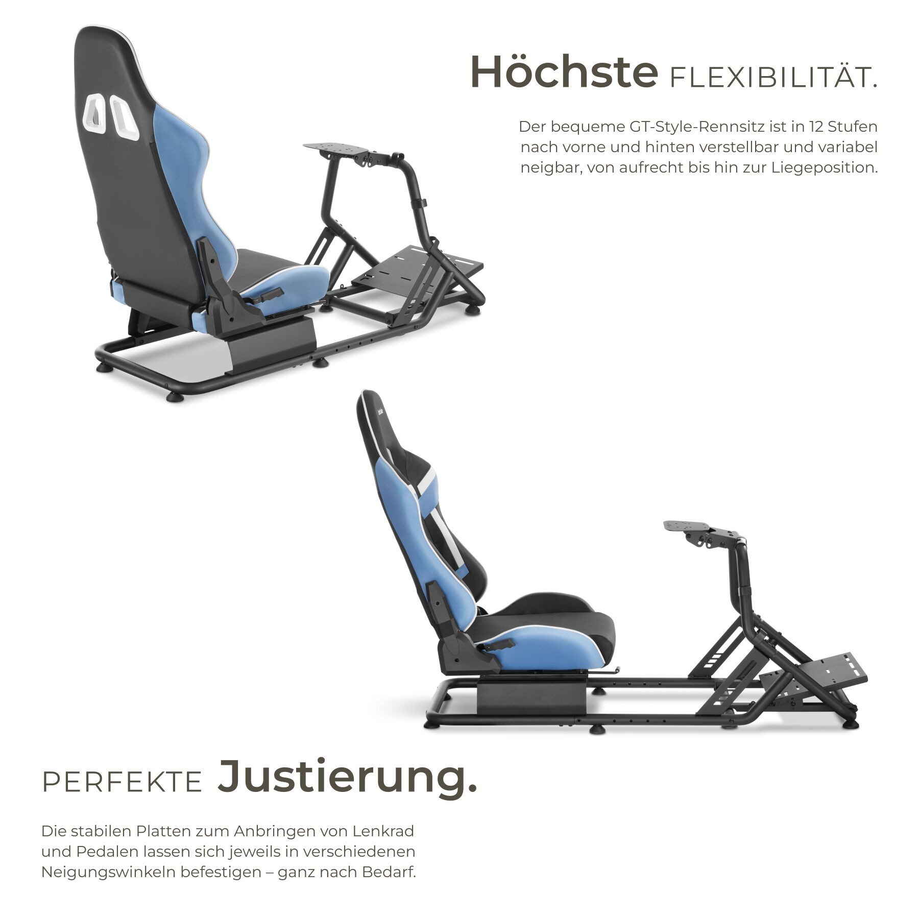 tectake Gaming-Stuhl SimRacing Stuhl, verstellbar, pflegeleichter Kunstlederbezug (Set, 1 St), Montierbare Vorrichtungen zum Anbringen von Lenkrad und Pedalen