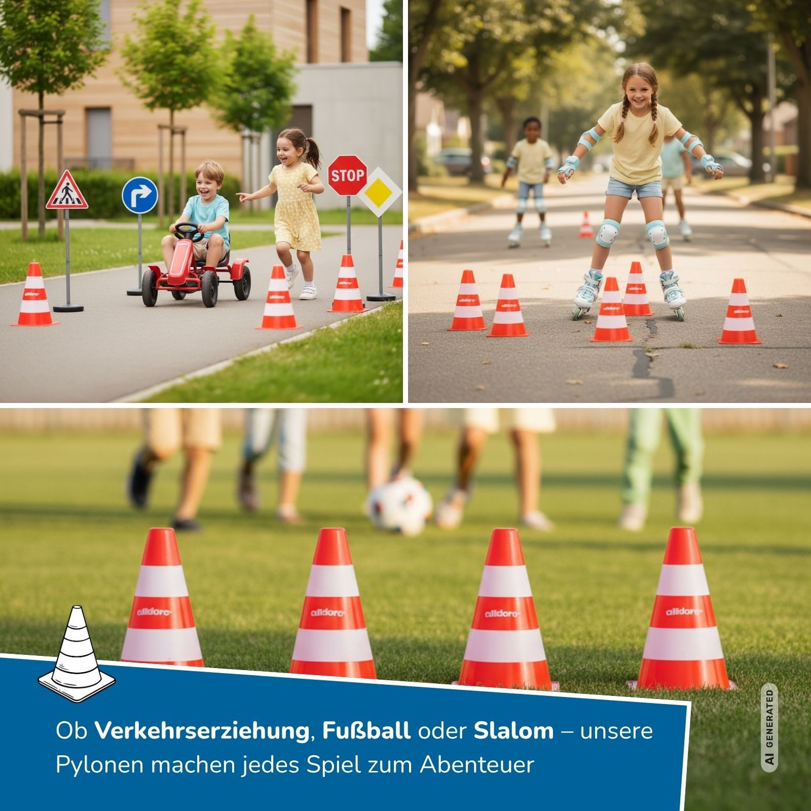 alldoro Pylonen 12er Set für Kinder, Kunststoff-Leitkegel orange-weiß, 18 cm hoch, Verkehrshütchen für Spiel, Sport, Freizeit & Verkehrserziehung