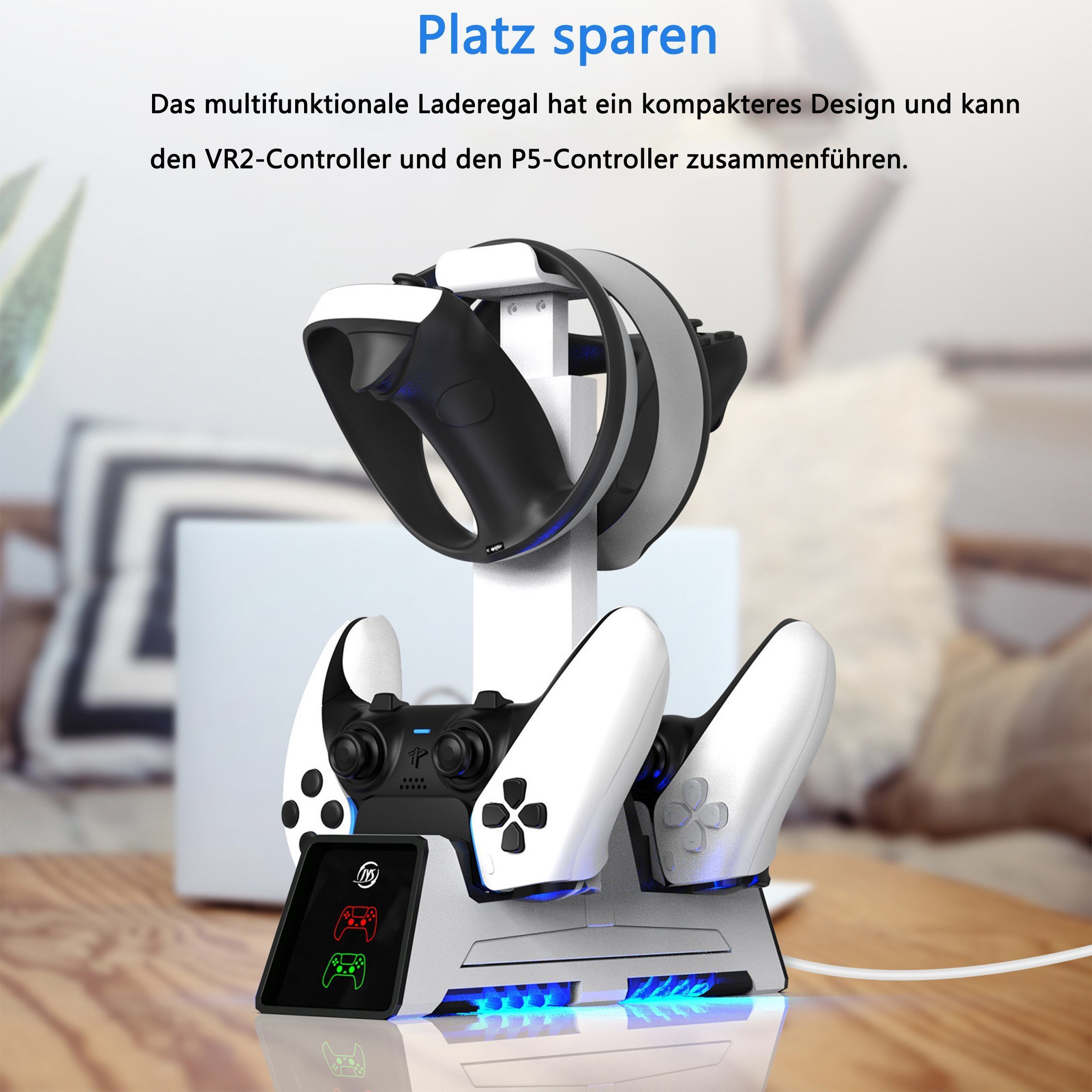 KINSI PS5 multifunktionale Gamepad-Ladestation,für PS VR2 Controller Controller-Ladestation (Mit 3 Magnetköpfen, ausgestattet mit 1 Stück 1.2M Type-C Ladekabel, Magnetisches Laden,Kann 2 PS5-Gamepads aufladen)
