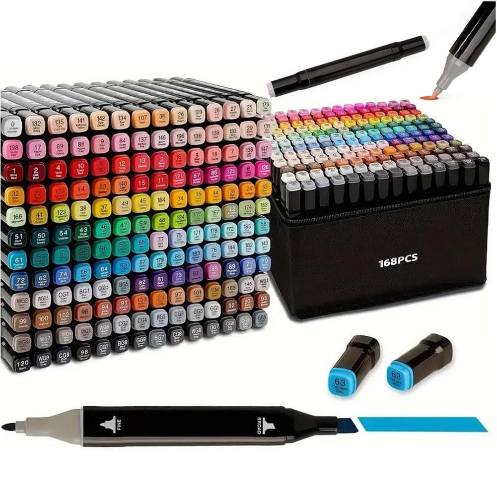 MOPUEA Filzstift 120 Farben Filzstifte Set Dual Pen Twin Marker Stifte Brush Pen, (100 /120 /168 Farben, 168-tlg), Langlebige Farben für kraftvolles Malen