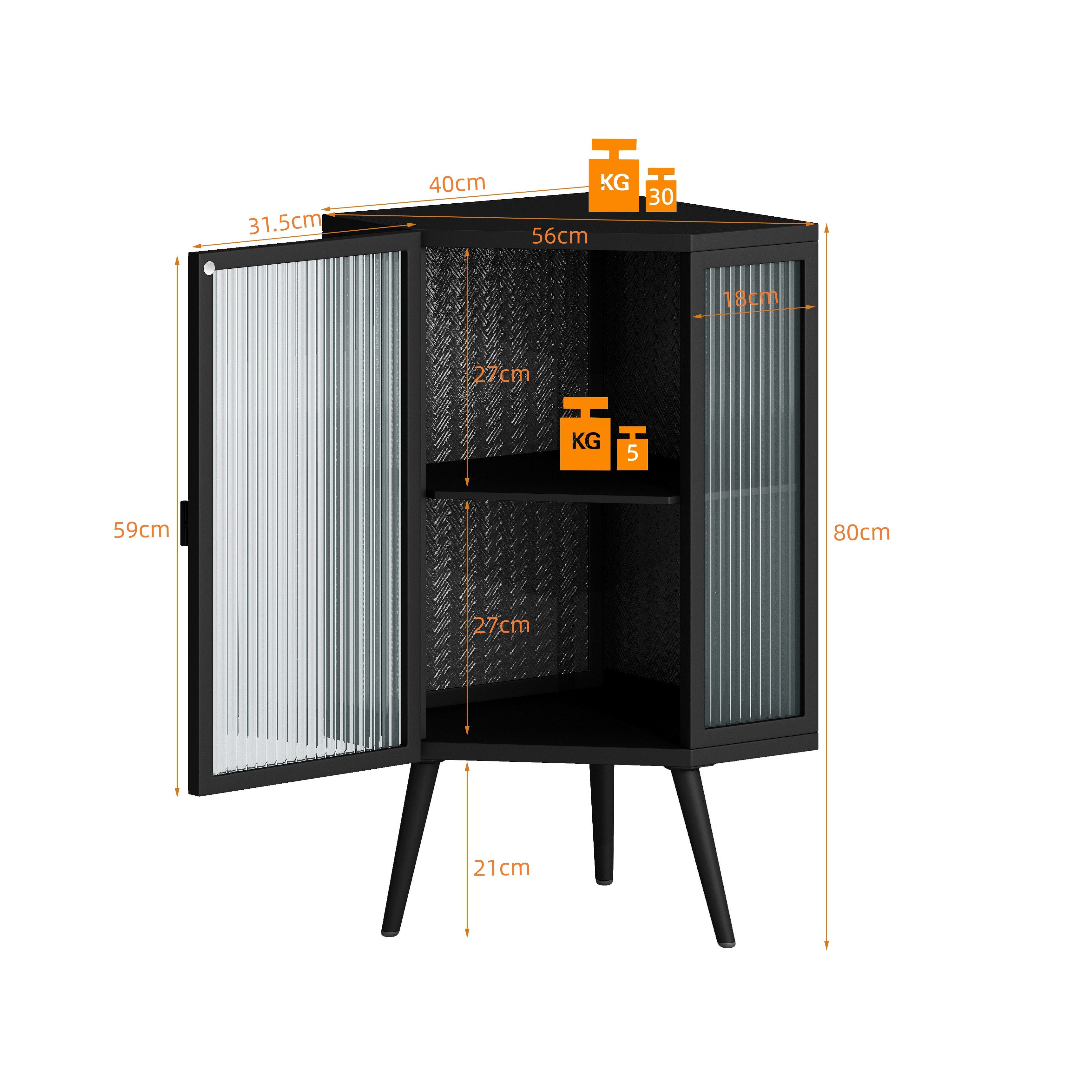 Celya Eckregal Eck-Unterschrank mit Tür aus gehärtetem Glas und verstellbarem Regal, für Badezimmer, Wohnzimmer, Schlafzimmer,Schwarz – Bild 2 von 5