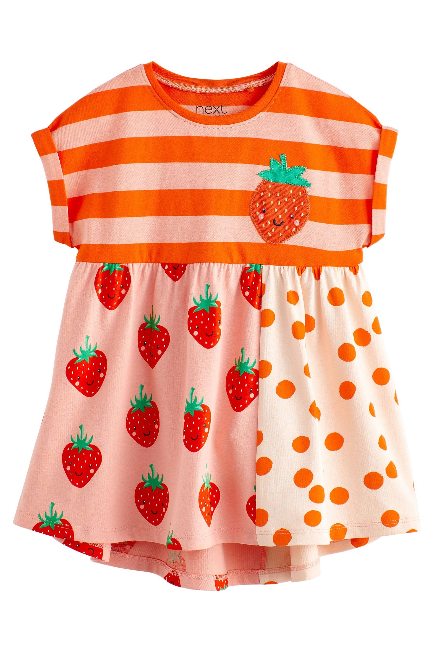 Next Jerseykleid Kurzärmeliges Kleid mit Wasserfallsaum (1-tlg) Red Strawberry