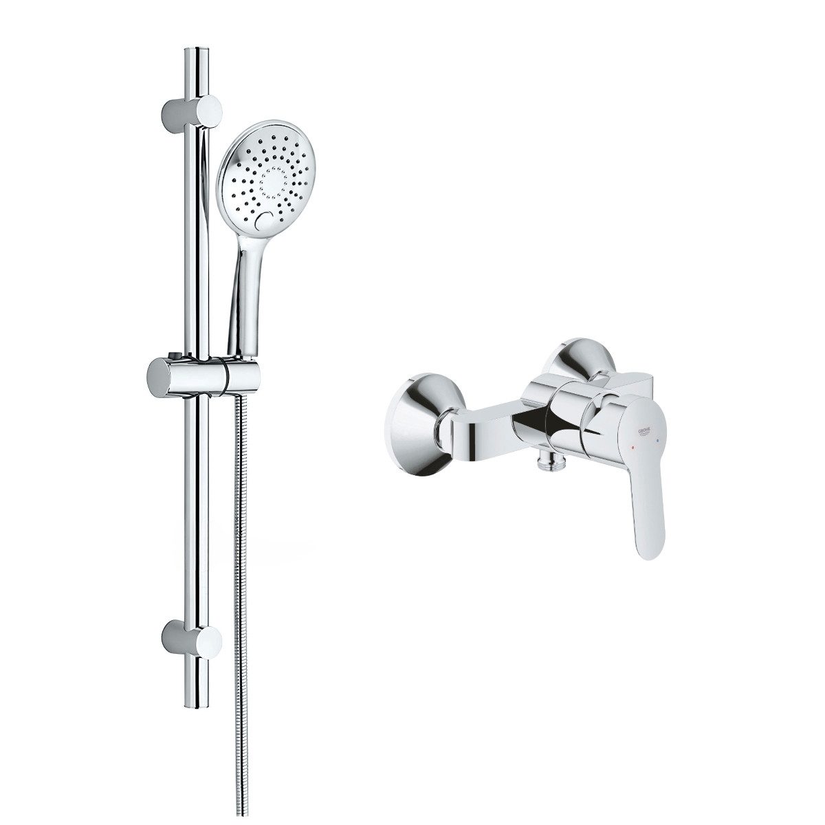 Grohe Duscharmatur BauEdge Mischbatterie Set mit Aloni Handbrause und Regendusche Chrom (Spar-Set) Chrom Duschset mit 1,5m Schlauch & Seifenhalter, ohne Regendusche