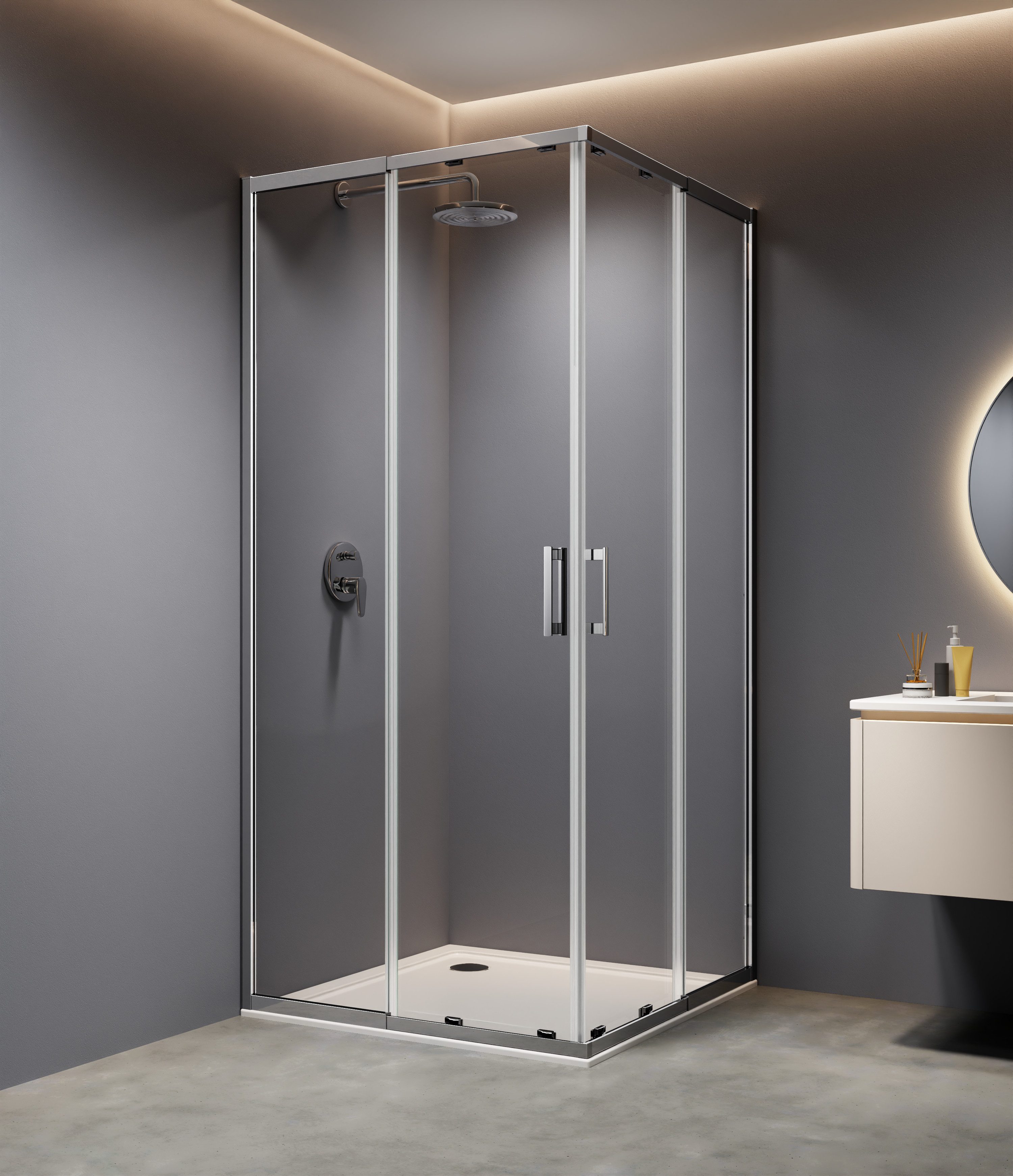 welltime Eckdusche Trento Slimline, BxT: 90x90 cm, Einscheibensicherheitsglas, Verstellbereich 80-90cm, 5mm ESG, verbessertes Rollensystem