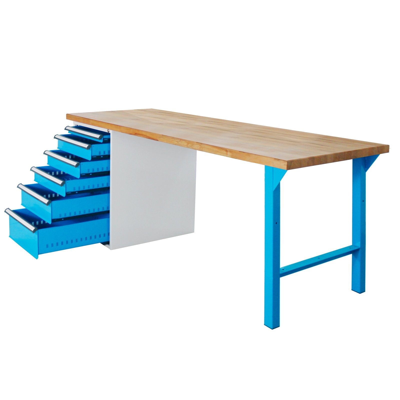 Schubladen, Plus mit Blau/Blau HxBxT Rhino 6 Lichtblau Werkbank 84x150x70cm, PROREGAL® Werkbank
