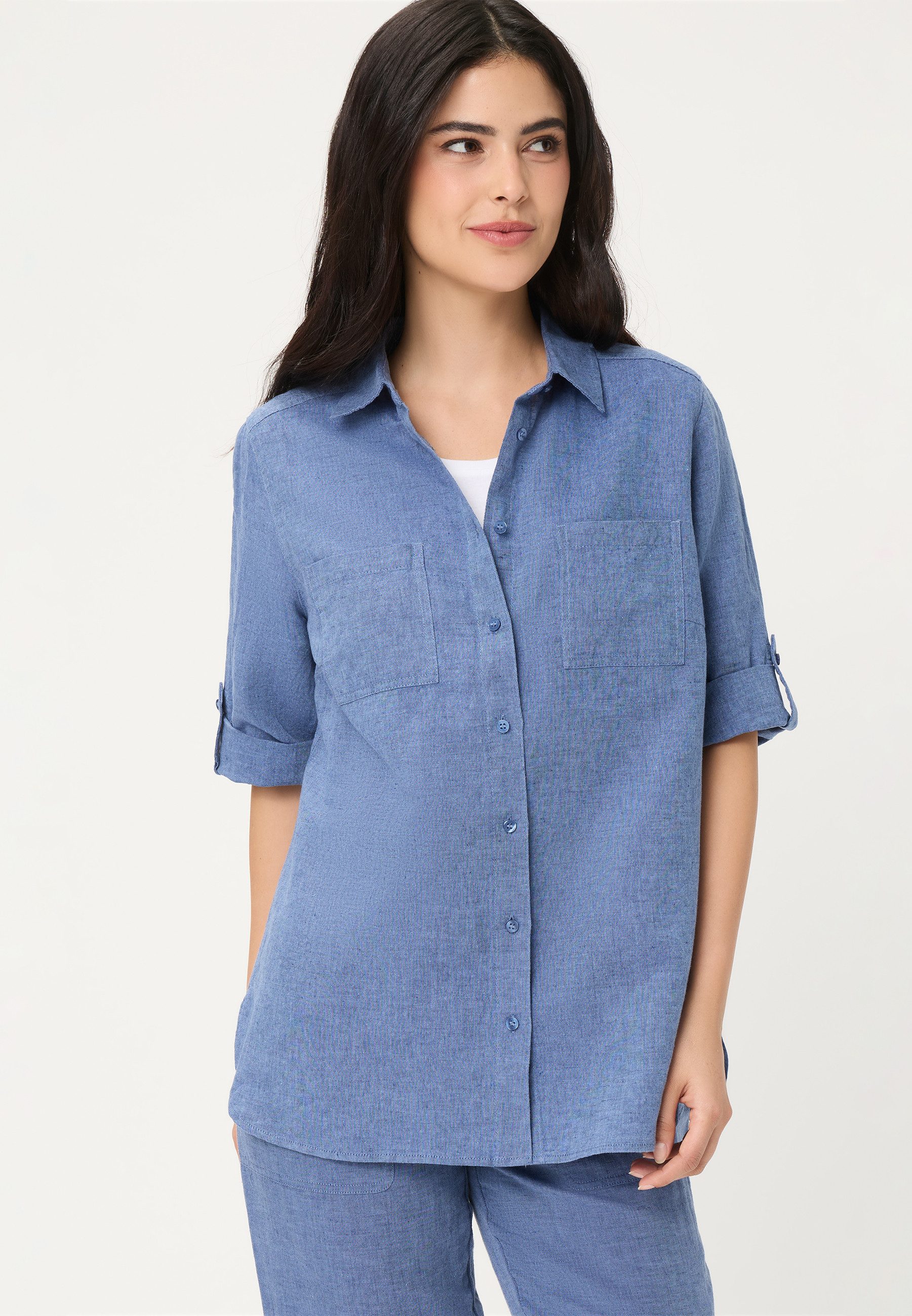 Olsen Hemdbluse mit Turn-up-Ärmeln