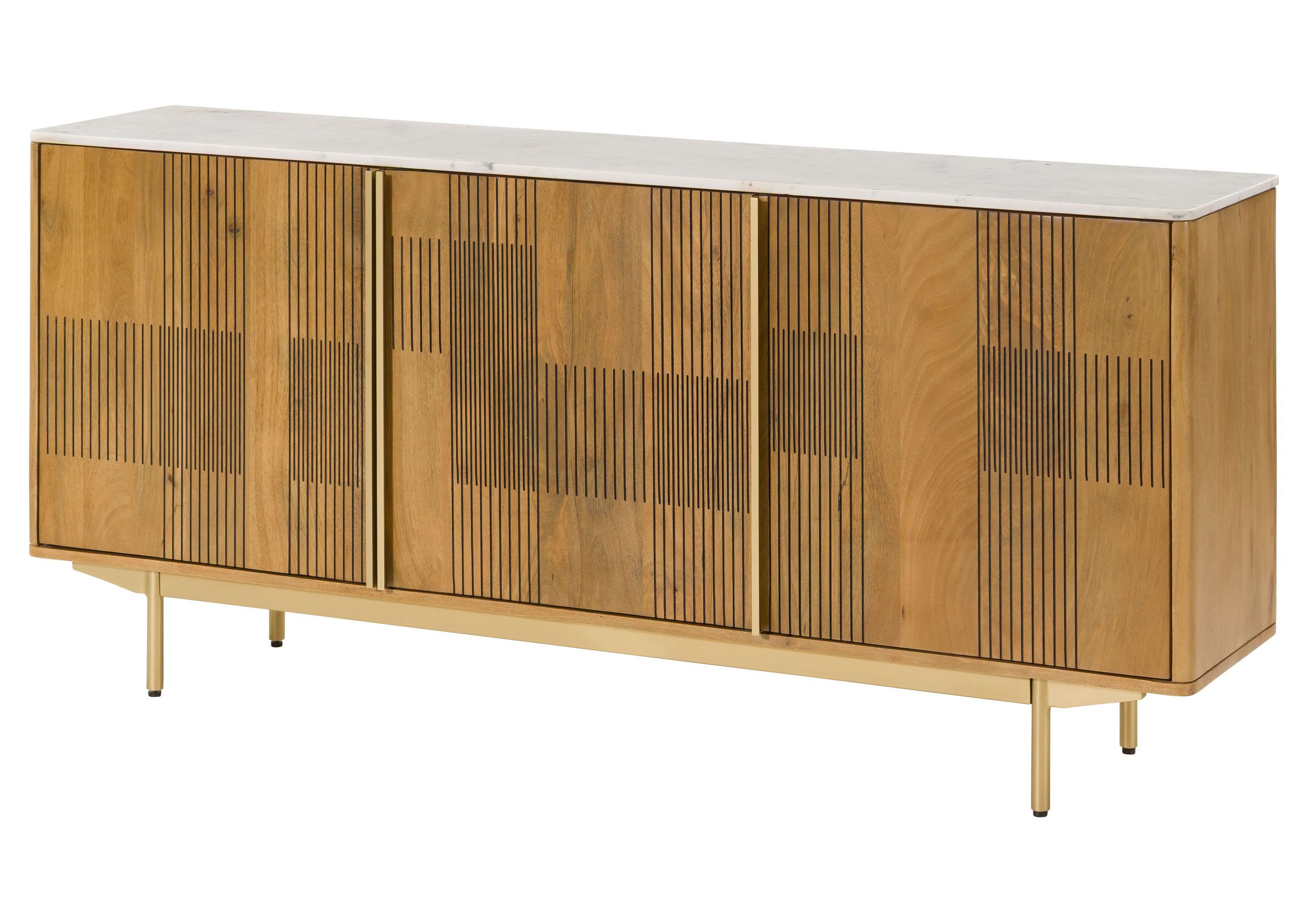 Massivmoebel24 Sideboard MIAMI (Massivholz), Mango 180x40x80 hellbraun geölt / Marmor weiß MIAMI #100