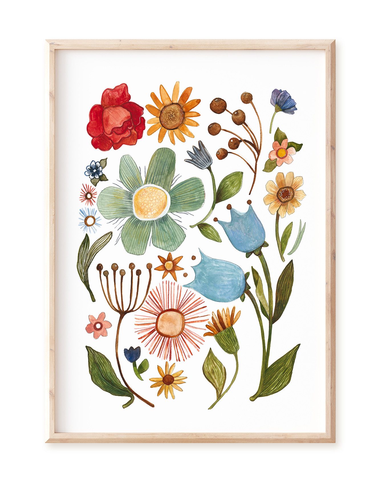 Pipapier Плакат "Sommer Blumensammlung 2", Blumenposter, Blumenbild Kinderzimmer, Von Hand gemalt, anschließend gedruckt