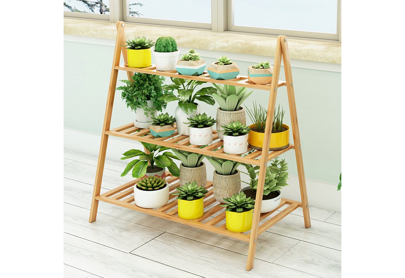 Thumbnail - SEEZSSA Blumenständer Multifunktionaler Alpenbambus-Blumenständer (1 Set, 1 St., Dickmaschige Lamellen für leichte Entwä...