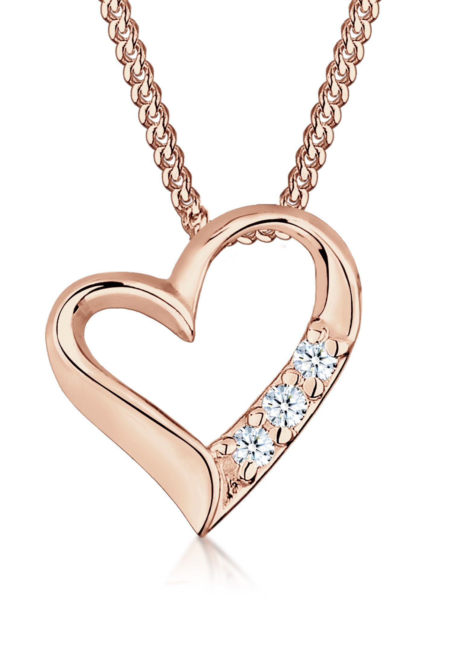 Elli DIAMONDS Kette mit Anhänger Herz Liebe Diamant (0.06 ct) 925 Silber, Herz Rosegold