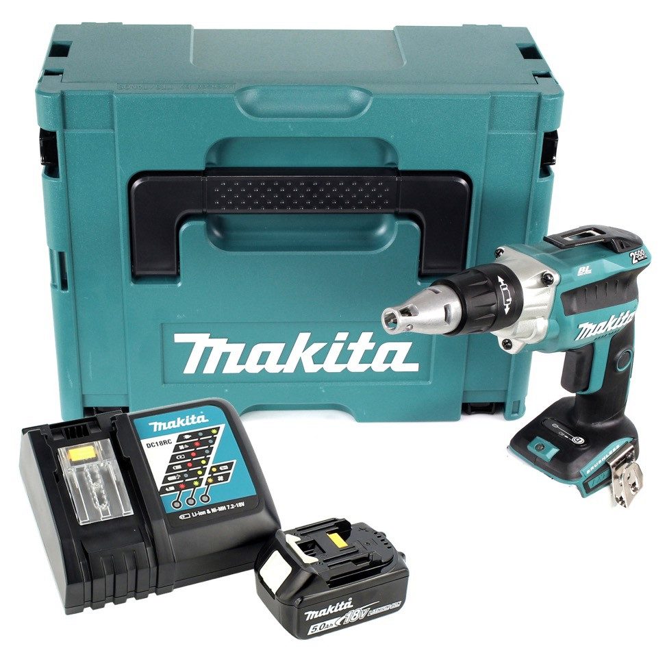 Makita Akku-Magazinschrauber DFS 250 RT1J Akku Trockenbauschrauber 18 V Brushless + 1x Akku 5,0 Ah