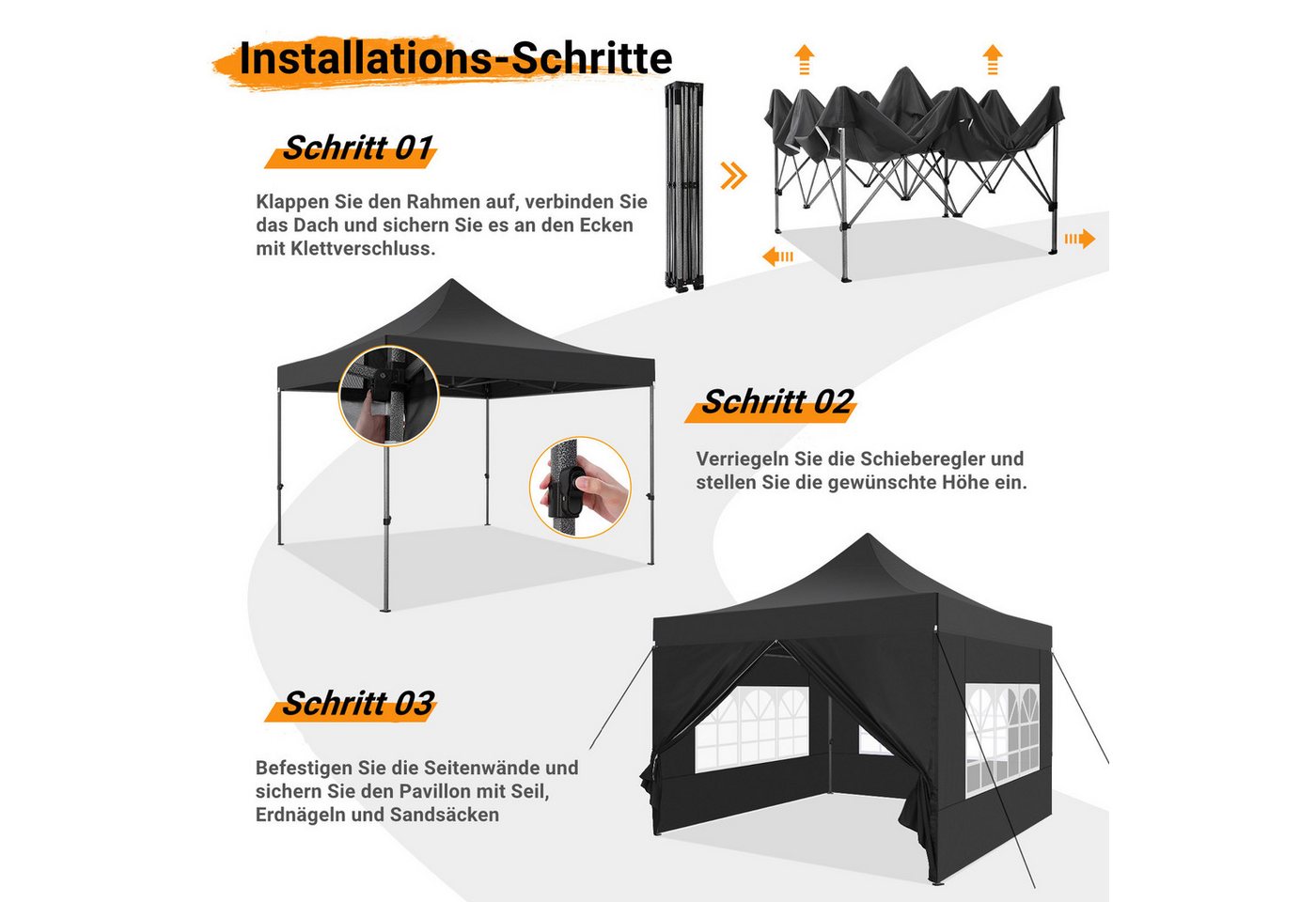 Thumbnail - LUCKZON Pavillon 3×3 m Pop-Up mit 4 Seitenwänden Wasserdicht & Hochbelastbar faltbar, mit 4 Seitenteilen, für Party Gart...