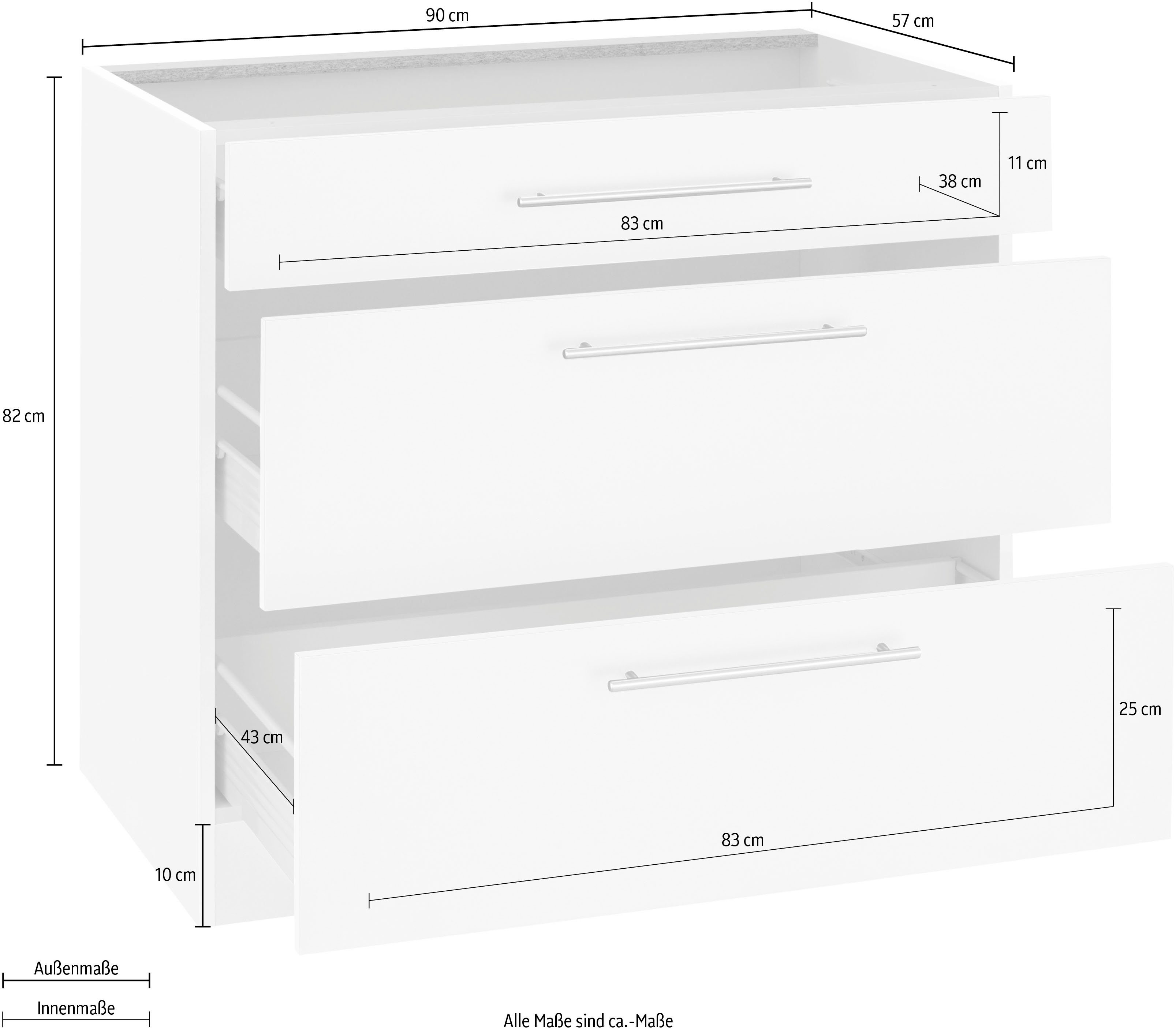 Weiß ohne Unterschrank wiho mit großen 2 cm | Arbeitsplatte weiß/weiß Küchen 90 breit, Auszügen, Unna