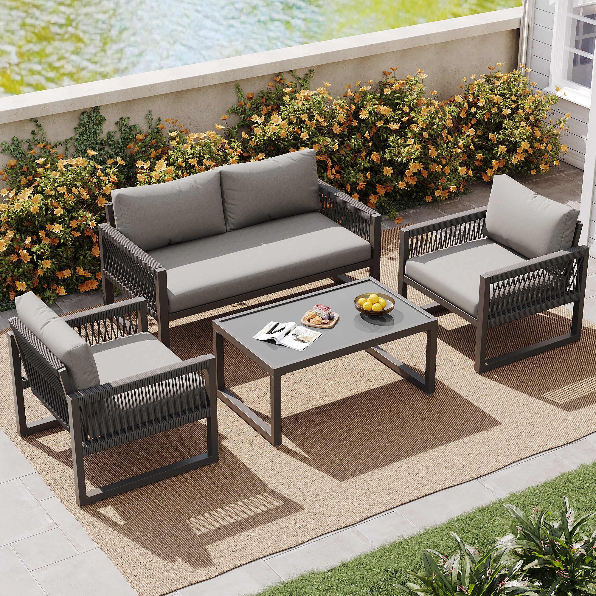 Celya Gartenlounge-Set Gartenmöbel-Set aus Seil, mit günstig online kaufen