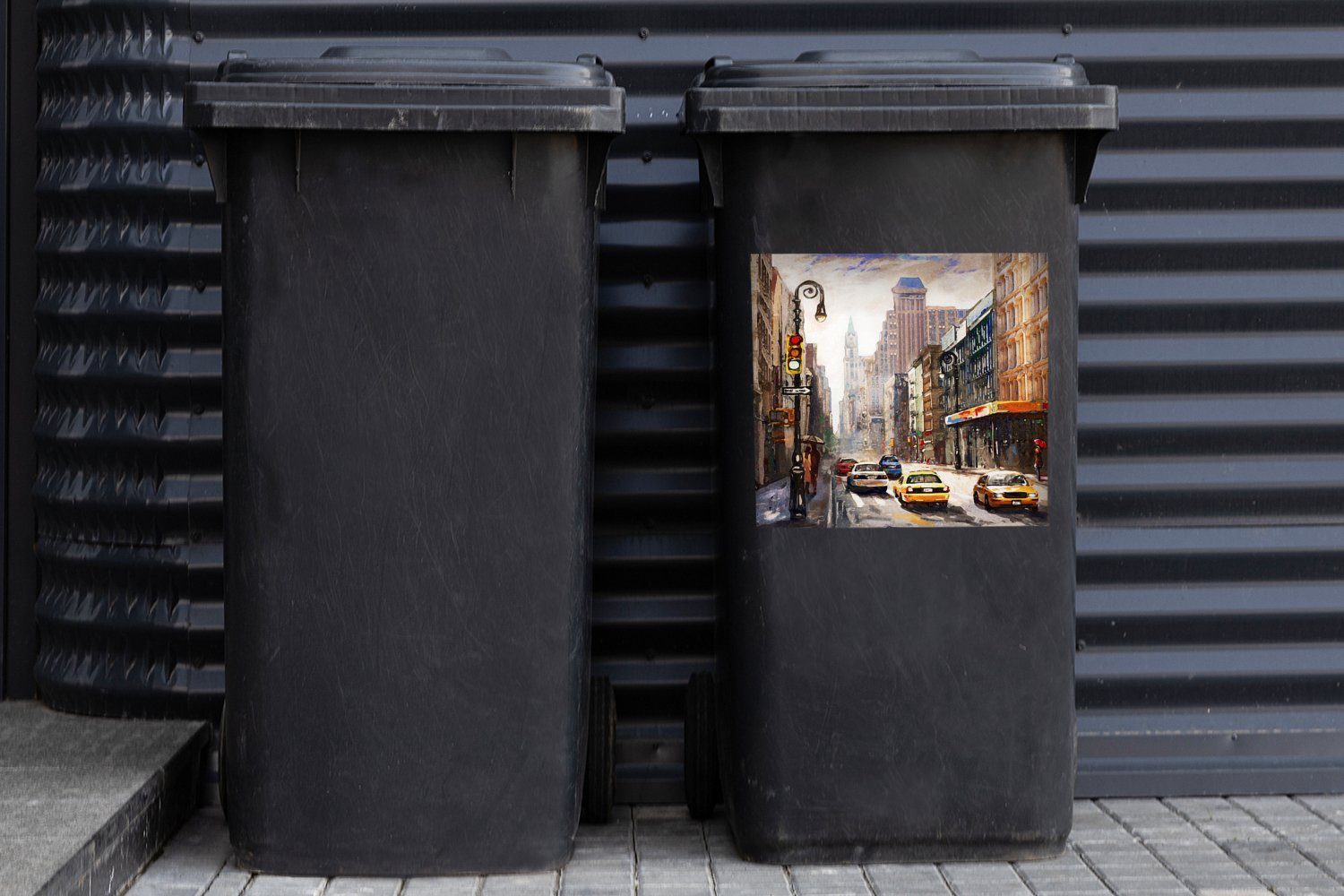 Container, Gemälde Sticker, - Stadt Mülltonne, - Mülleimer-aufkleber, Öl - Auto Abfalbehälter MuchoWow (1 St), Wandsticker