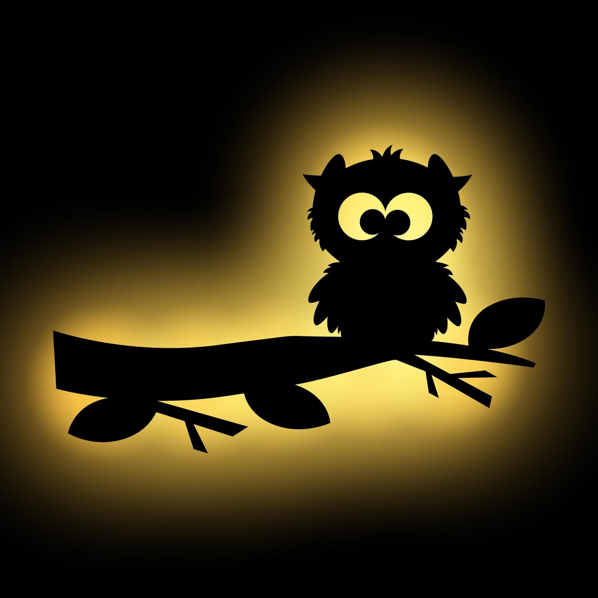 Namofactur LED Dekolicht LED Holz Eule Wand Lampe Nachtlicht, Mit Zugschalter, LED fest integriert, Warmweiß
