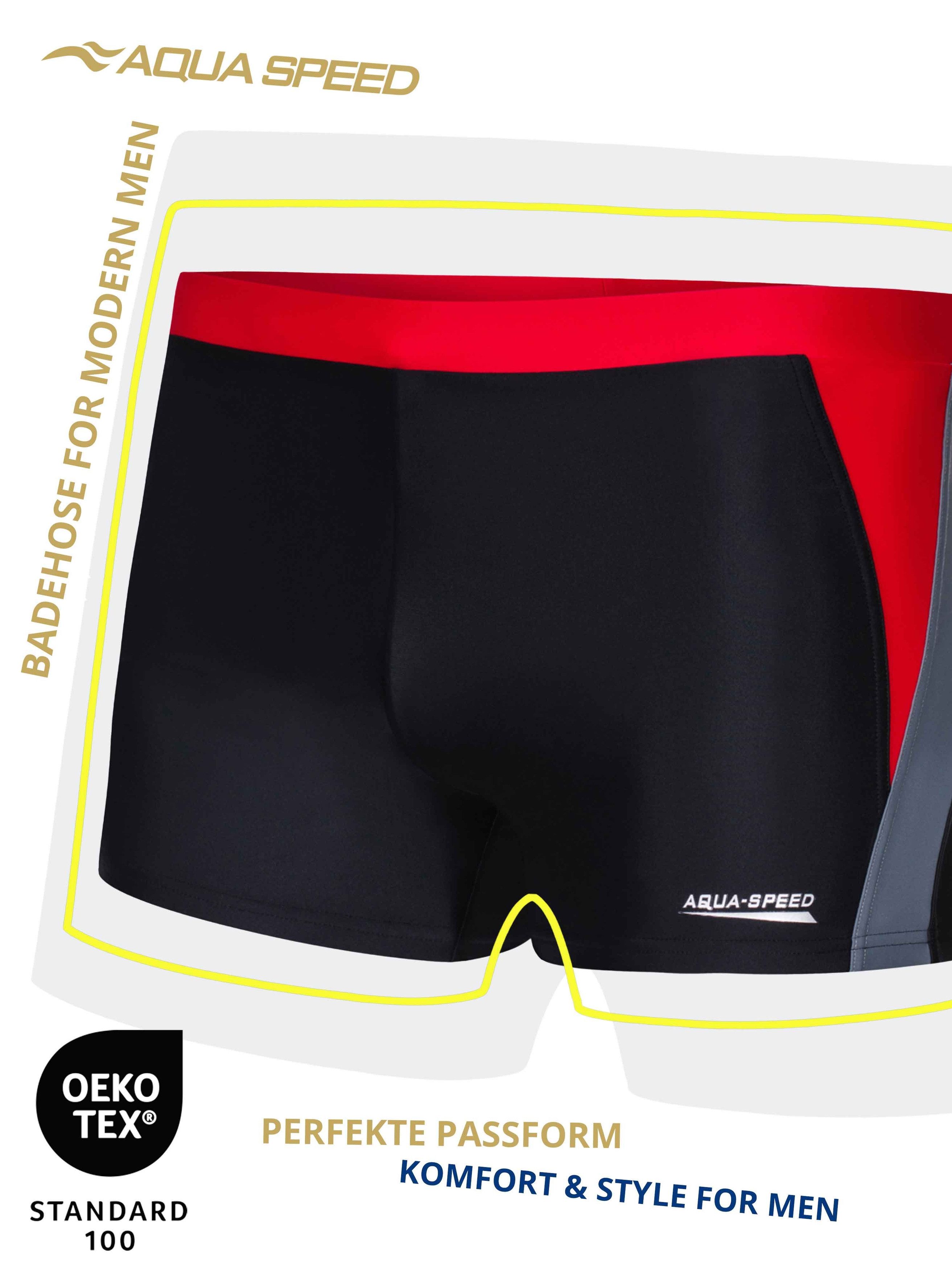 Aqua Speed Badehose für Herren Dario Badepant Training chlorfest Schwarz Rot L (Sportausführung für dynamische Serien im Becken) Belastbare Nähte für hohe Beanspruchung im Alltag