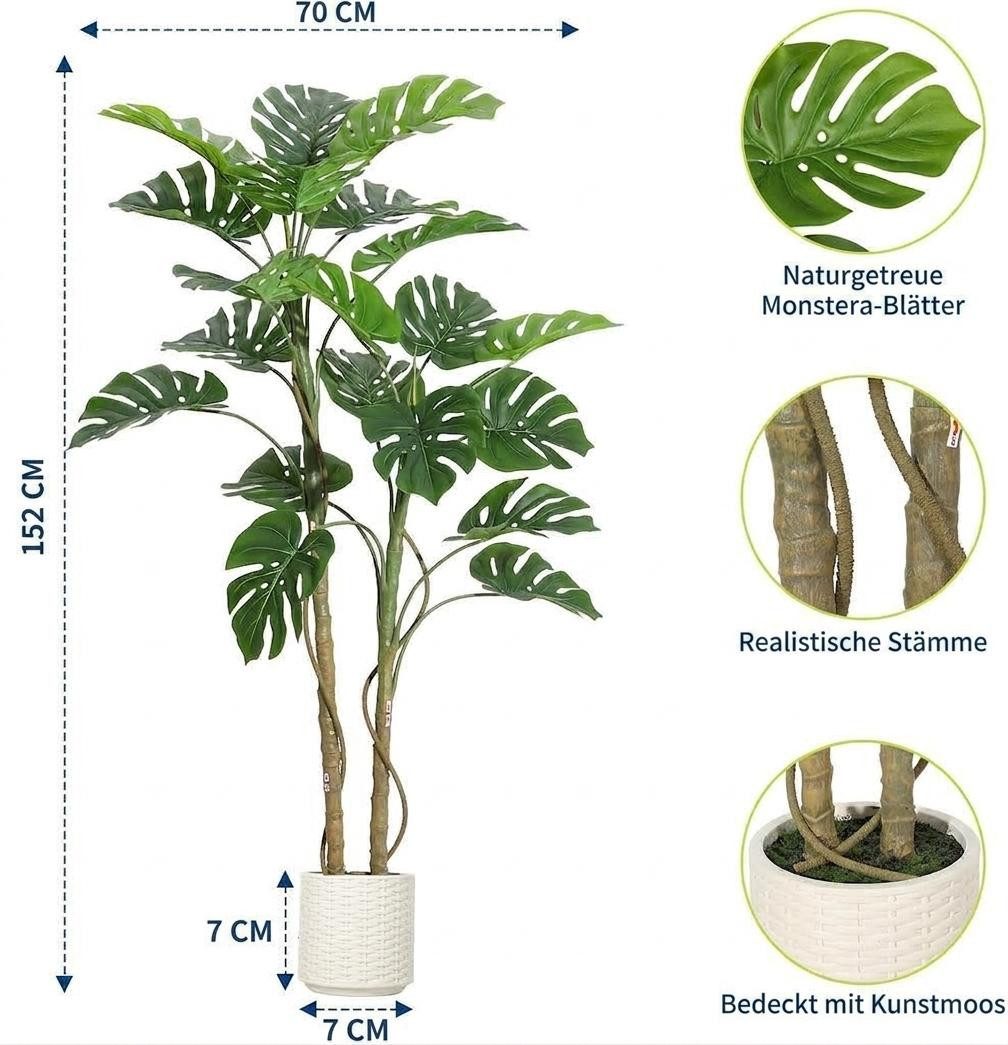 Kunstbaum Künstliche Monstera Deliciosa,realistische künstliche Tropenpalme, GarveeMore, Höhe 150 cm, für die Dekoration von Zuhause und Büro,für den Innen und  – Bild 2 von 5